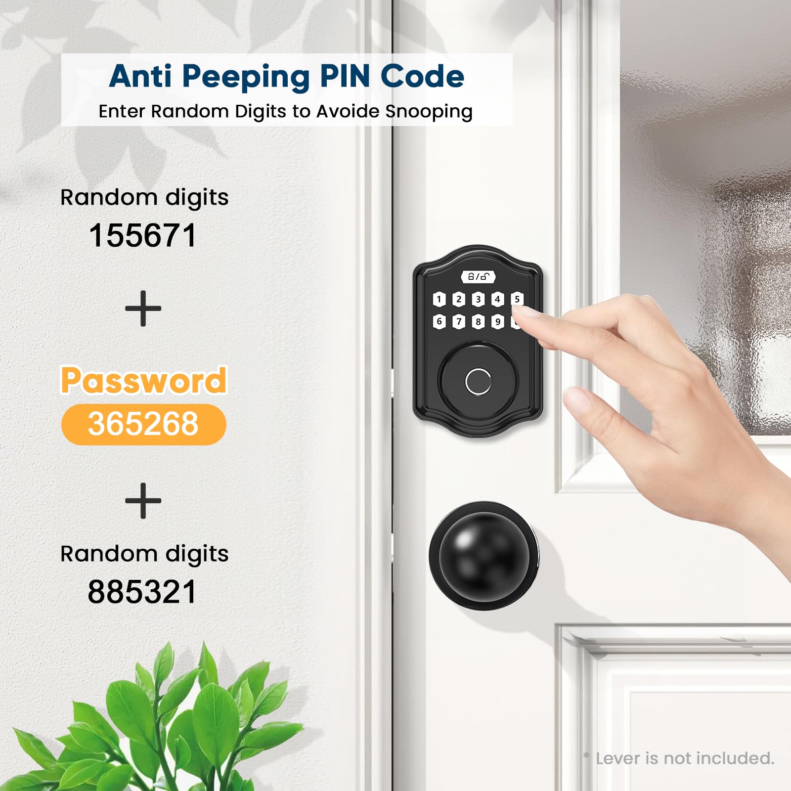 52Hz Fingerprint Door Lock, Keyless Entry Door Lock With Code, Voice Guidance Electronic Keypad Deadbolt Smart Locks For Front Door, Anti-Peeping Password, Auto Lock, Easy To Install, Black