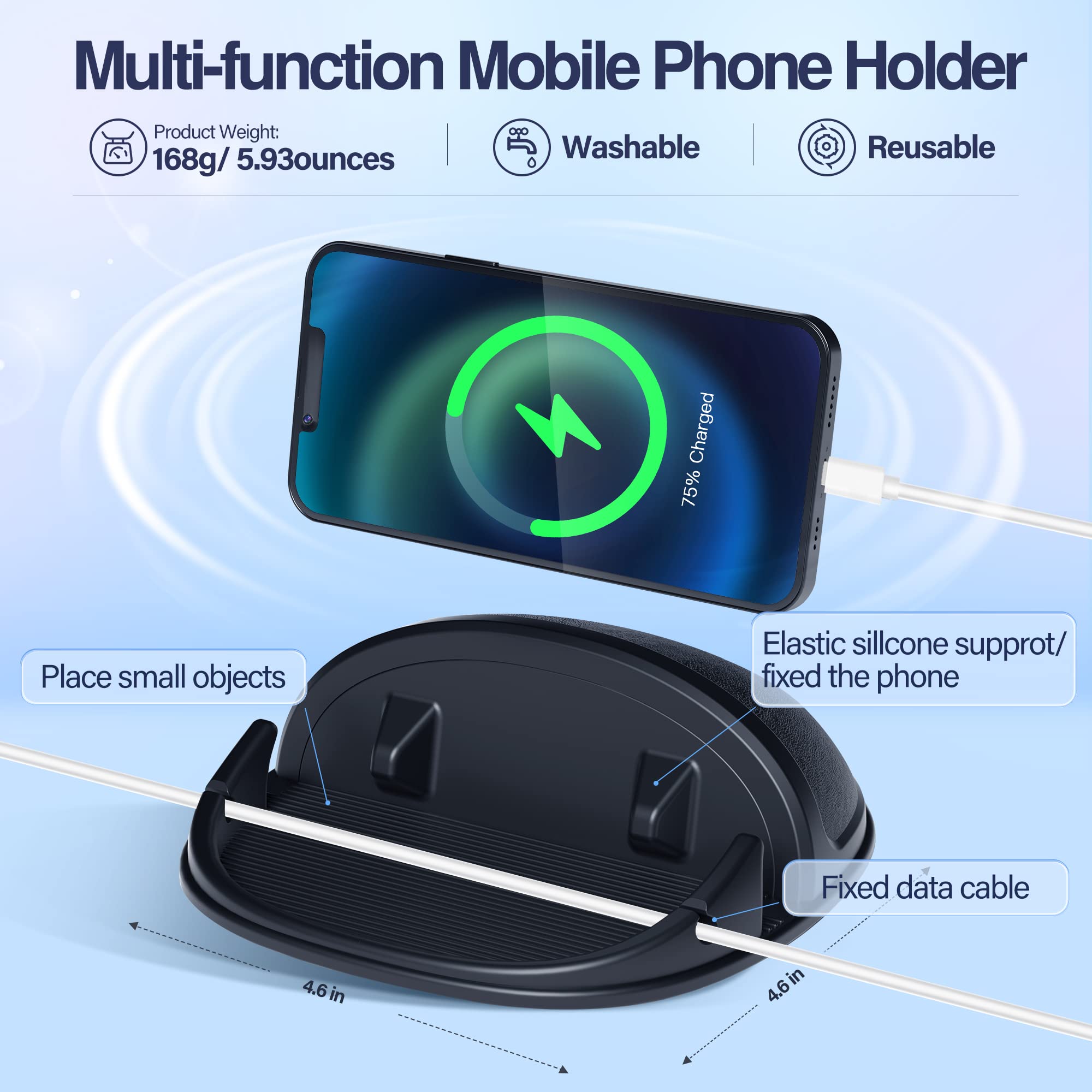 Loncaster Car Phone Holder, Car Phone Mount Silicone Car Pad Mat For Various Dashboards, Slip  Desk Phone Stand Compatible With Iphone, Samsung, Android Smartphones, Gps Devices And More, Black