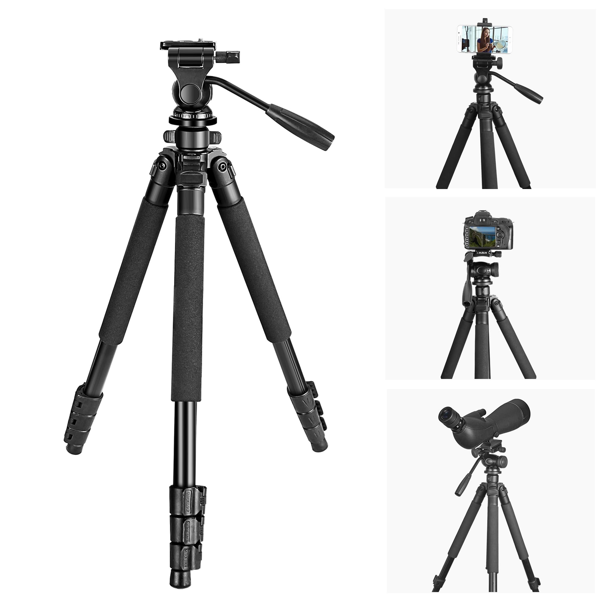 Celticbird 64.5 Inch Travel Portable Tripod- Compatible With Slr Cameras, Cell Phones, Binoculars, Spotting Scopes, Monoculars