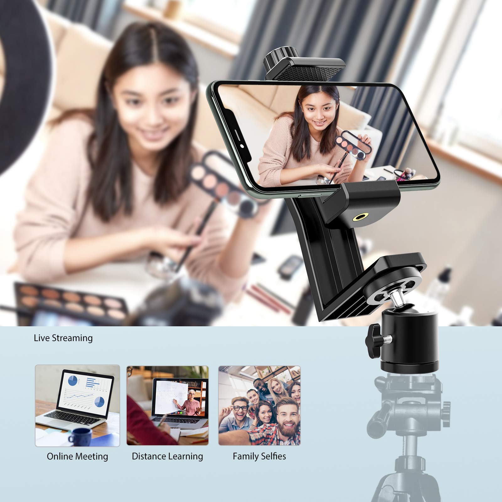 6Amlifestyle Cell Phone Tripod Mount Adapter With Tripod Ball Head 360° Rotatable For Universal Smartphone Samsung Galaxy Iphone Holder For Tripod Selfie Stick Monopod Etc