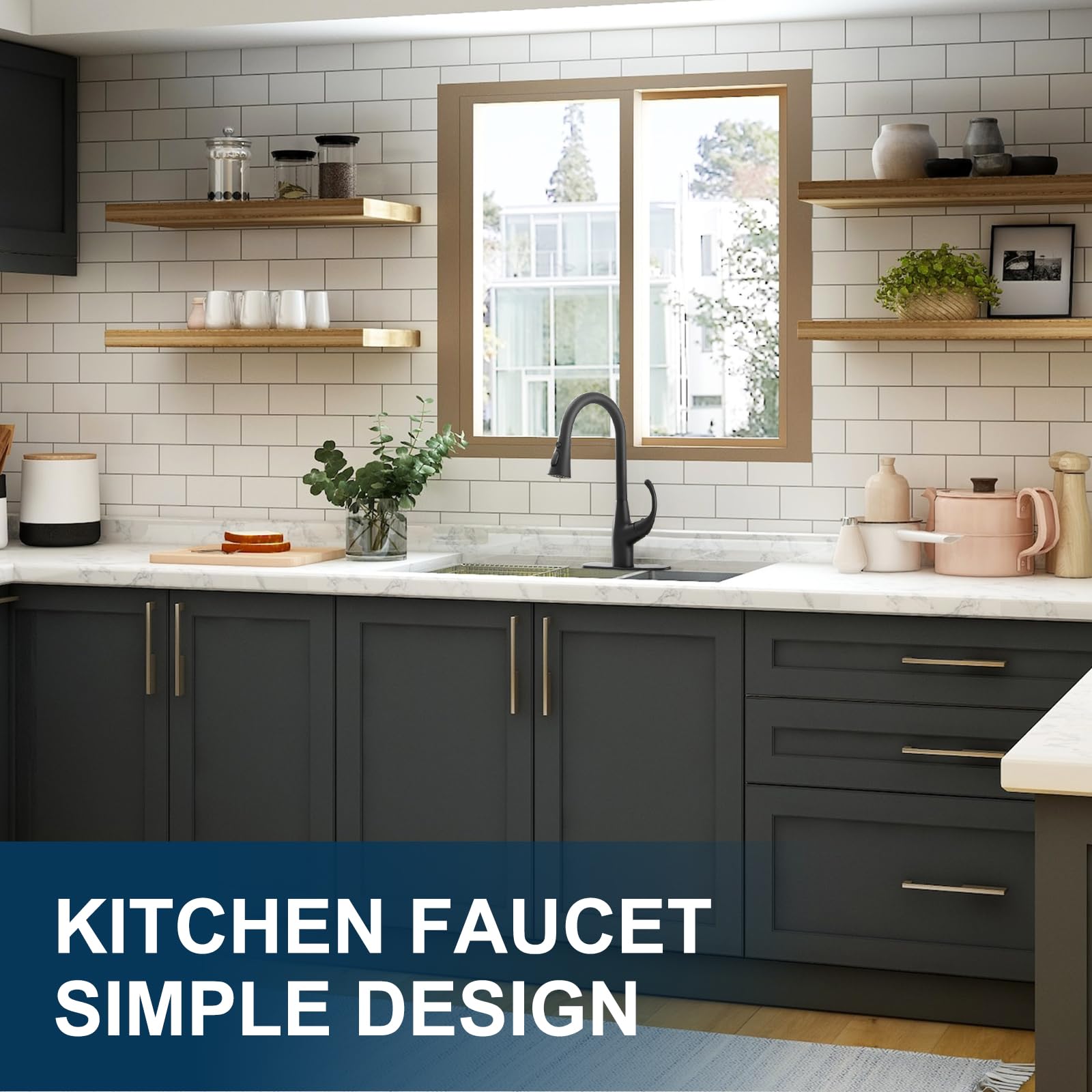 Voton Kitchen Faucet With Pull Down Sprayer, Matte Black Kitchen Sink Faucet High Arc Pull Out Kitchen Faucets Single Handle, Kitchen Sink Faucets For Farmhouse Camper Laundry Rv Bar