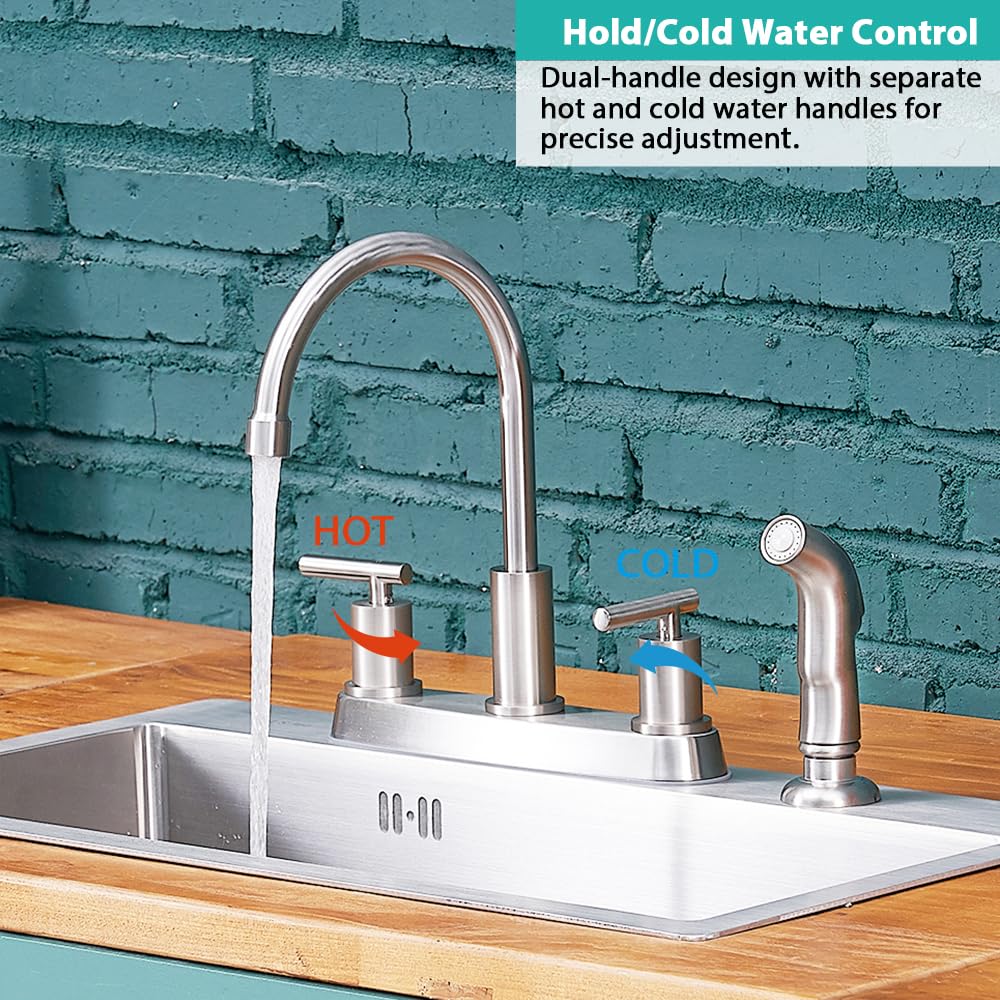 Vsunhoo Kitchen Faucet With Sprayer, Brushed Nickel Kitchen Sink Faucet, 3 Or 4 Hole Rv Faucet For Kitchen Sink, Stainless Steel Touch Kitchen Faucet With Side Sprayer, Tdlkf024L