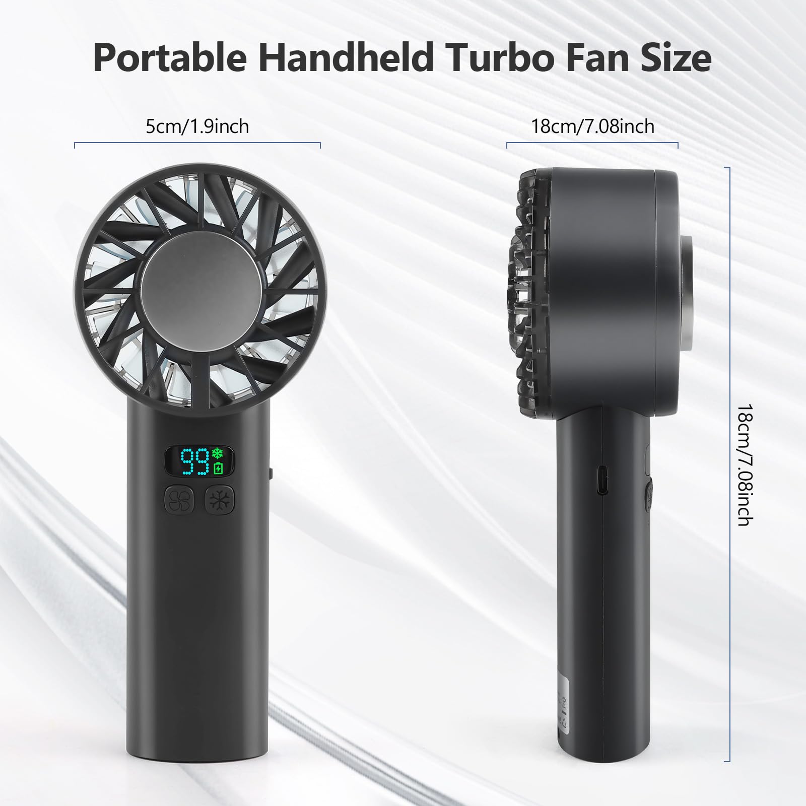 Gudoqi Portable Handheld Fan, 5200Mah Rechargeable Quiet Personal Turbo Fan Blows Cold Air