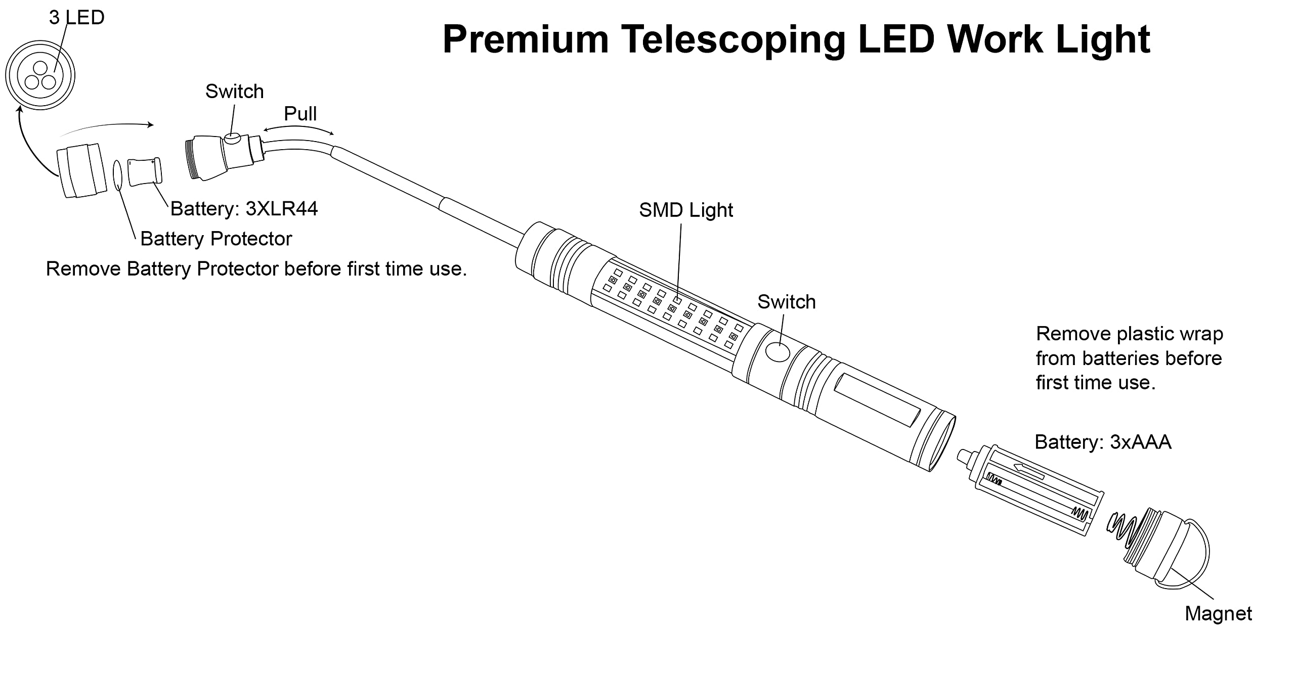 Ariel Edge Telescoping Led Flashlight – 18 White & 9 Red Cob Lights – Battery-Powered – Magnetic Base