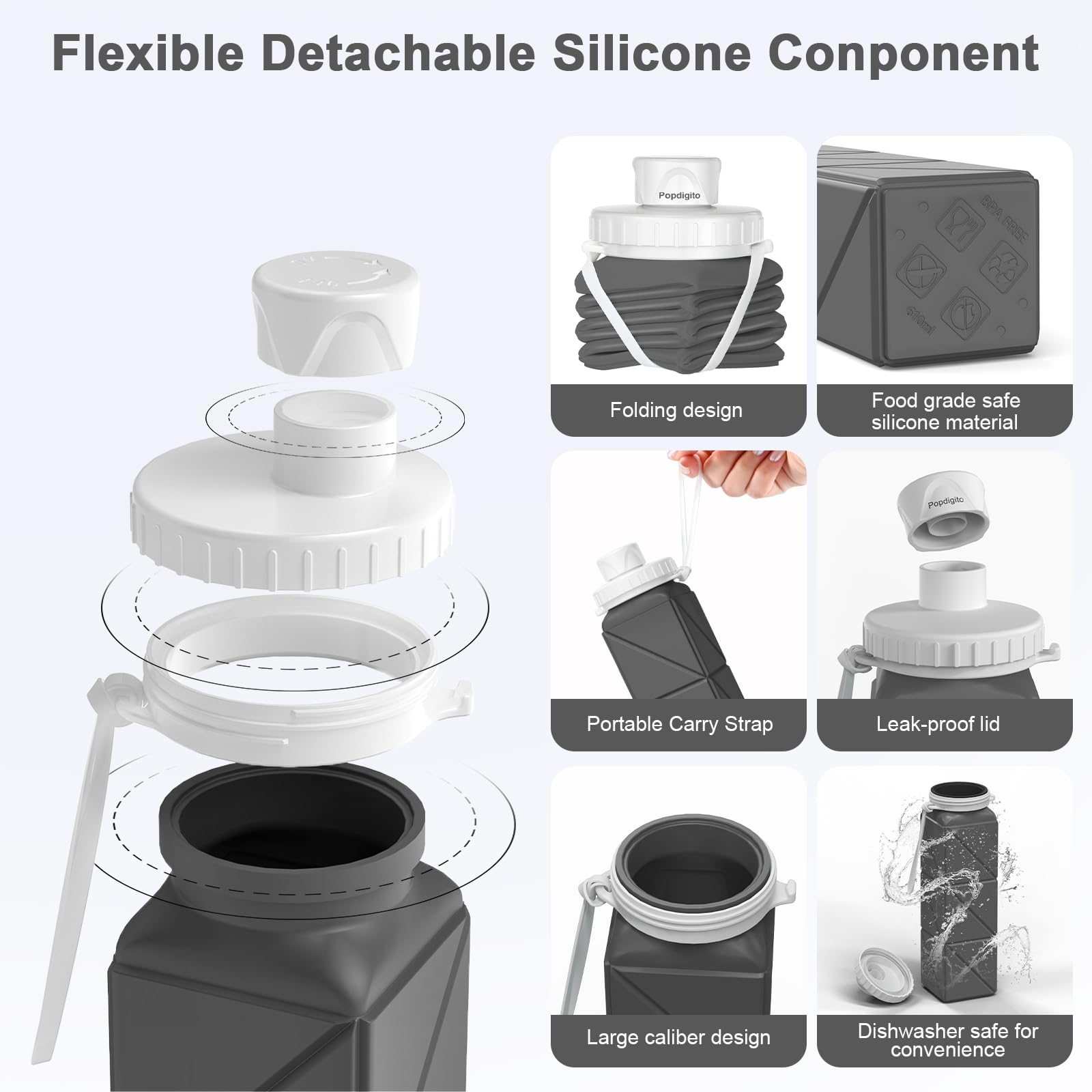 3 Pack Collapsible Water Bottles,Silicone Foldable Portable Water Bottle 20.6Oz, Lightweight