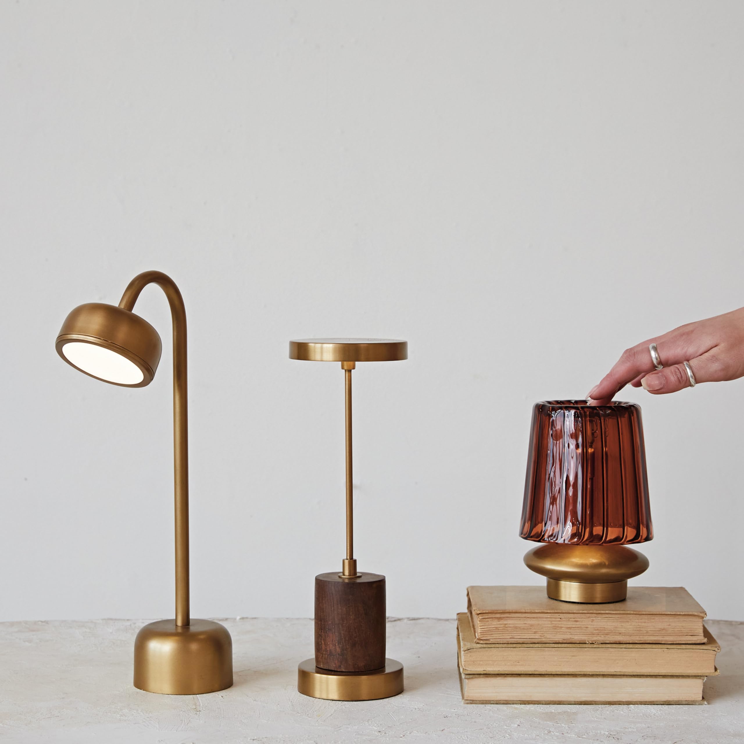 Creative Co-Op Metal And Mango Wood Led Table Lamp With Touch Sensor In Antique Brass Finish, Gold
