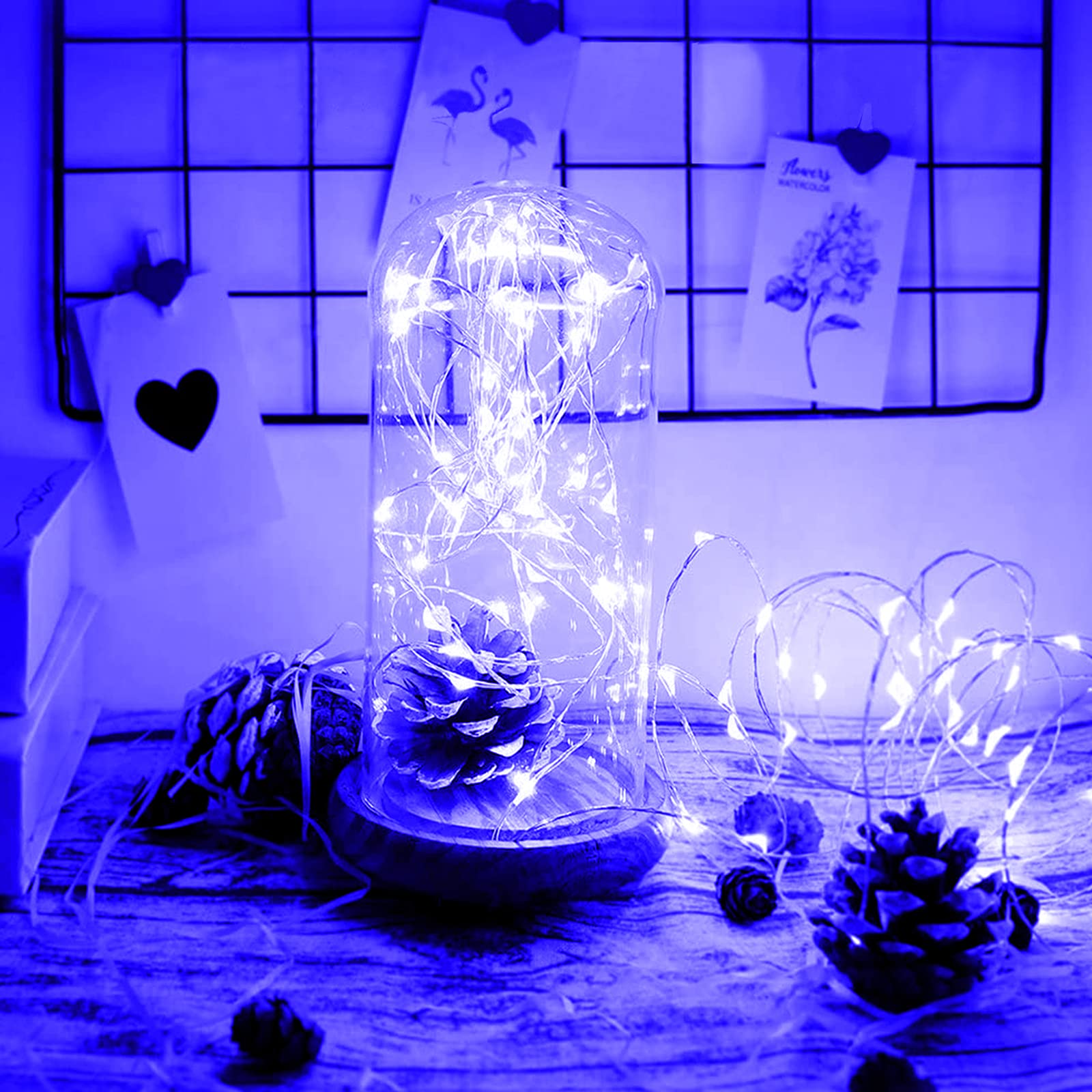 Upook Solar String Lights, Copper Wire Solar Fairy Lights 100Led 33Ft 8 Modes, Waterproof Outdoor String Lights, Blue Decorative Lights For Christmas Party Wedding And Patio Garden Yard, 2 Pack