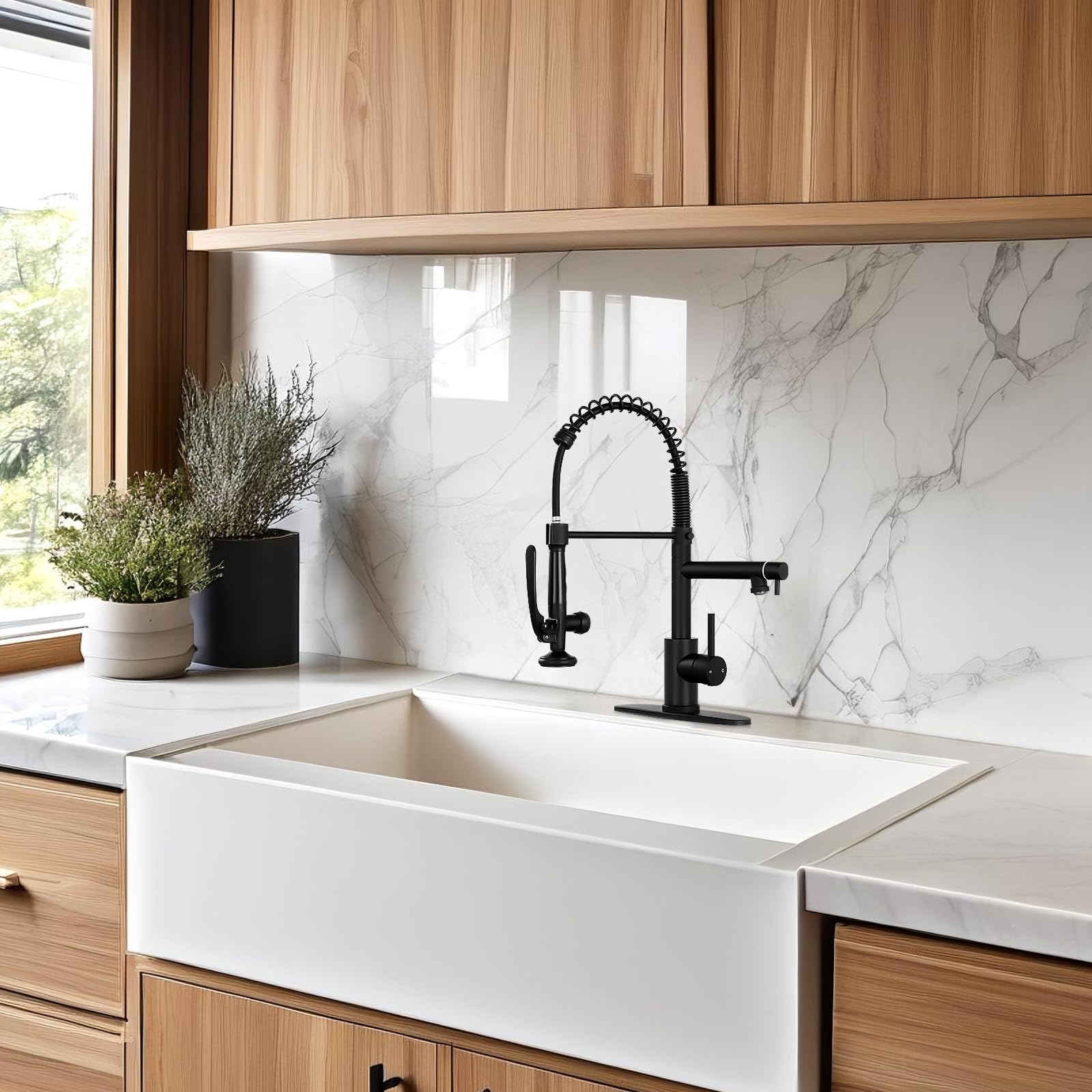 Fgkq Fgkq,Kitchen Faucets With Pull Down Sprayer, Commercial Kitchen Faucets, Two Head Kitchen Sink Faucets, High Pressure Faucet For Kitchen Sink, Stainless Steel, Black