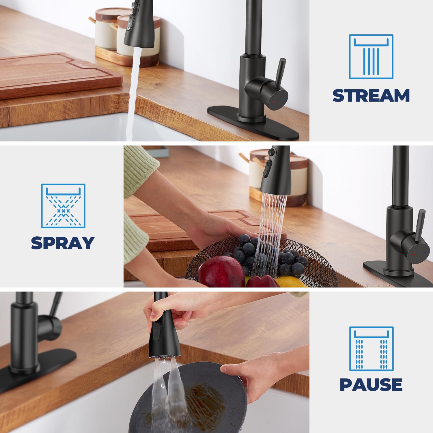 Arrisea Kitchen Faucet With Pull Down Sprayer, Kitchen Sink Faucet Matte Black, High Arc Single Level Kitchen Sink Faucets Pull Down, Stainless Steel