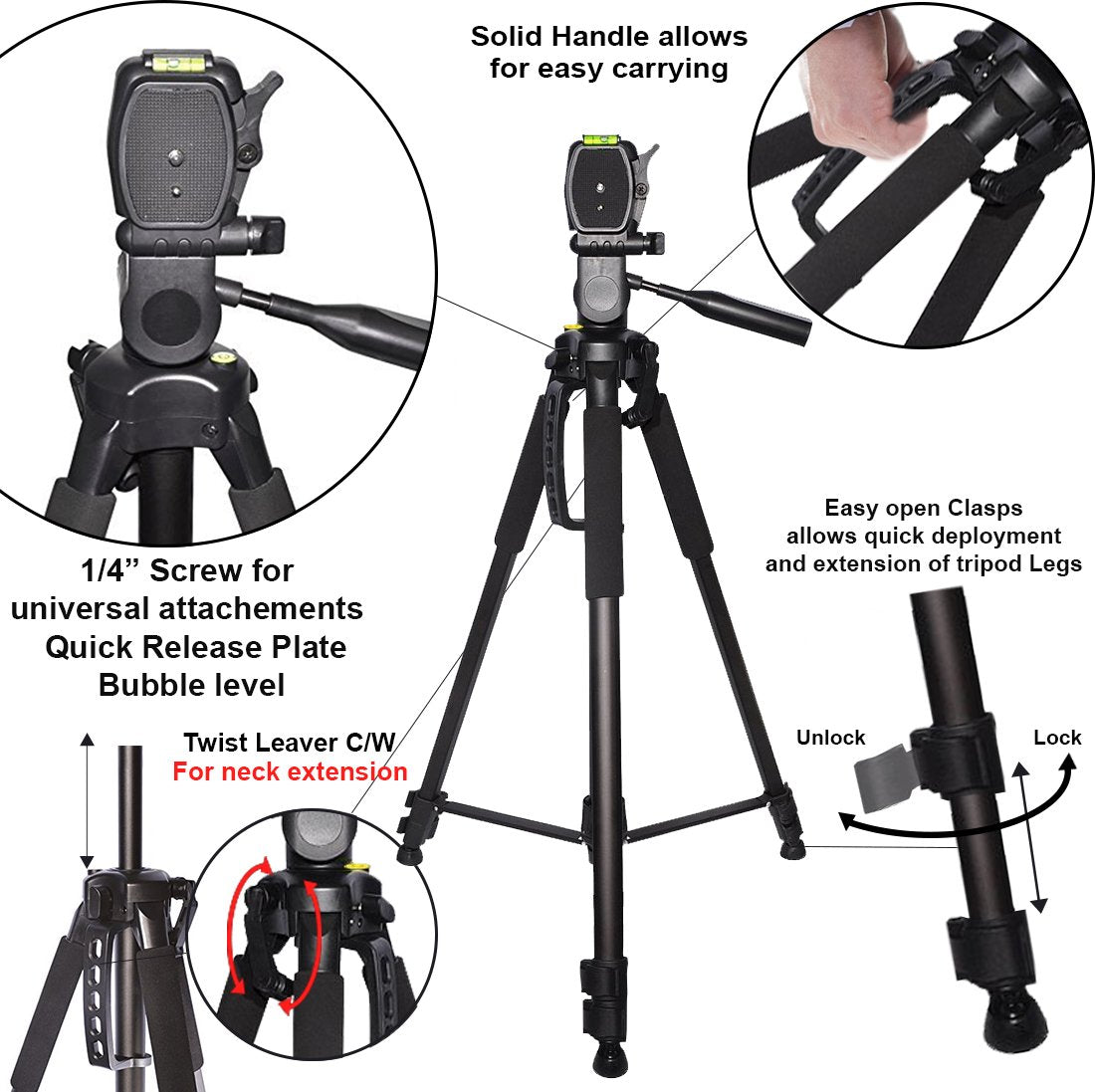 Ecost 72 Inch Elite Series Professional, Full Size Camera Tripod For Canon, Nikon, Sony, Samsung, Olympus, Panasonic & Pentax + Microfiber Cloth