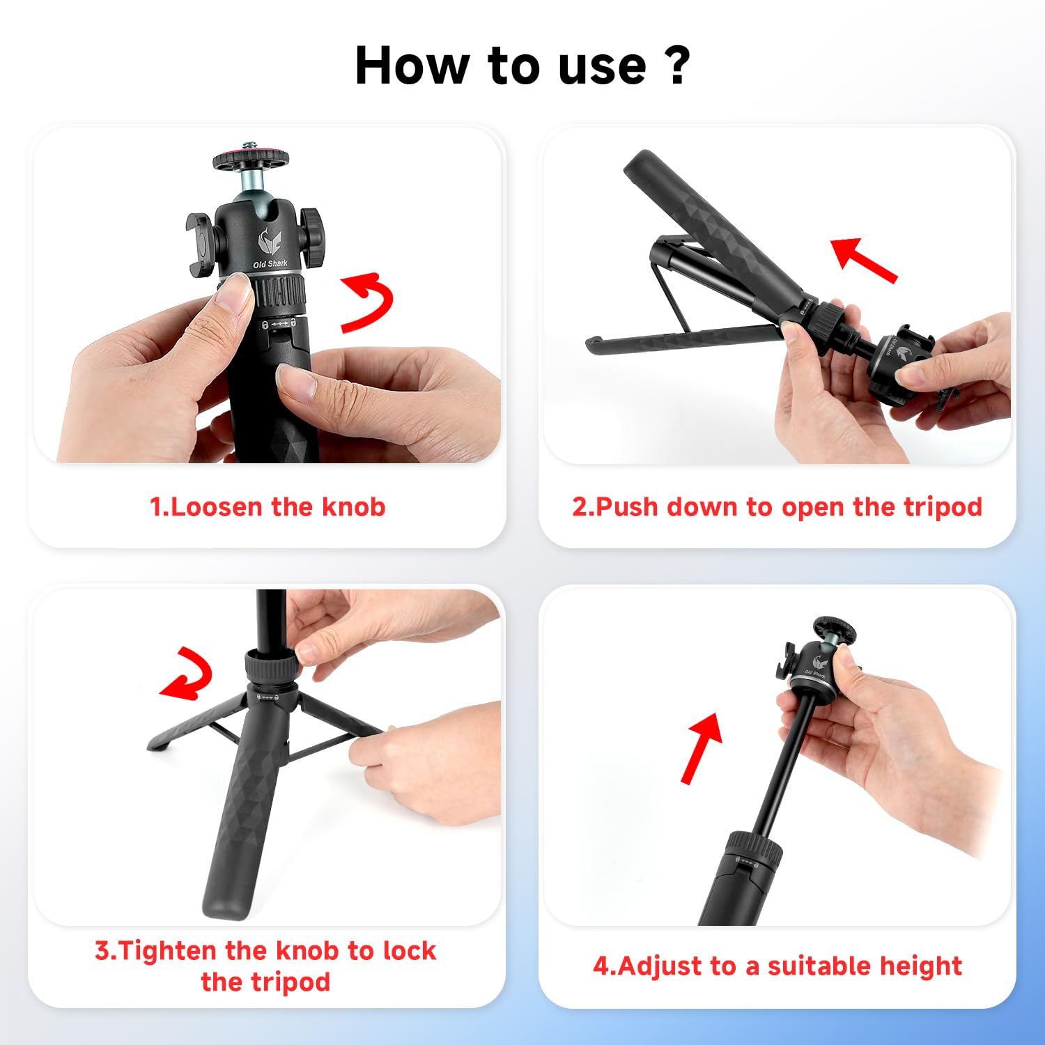 Oldshark Extendable Mini Camera Tripod With 360° Ball Head, 4 Levels Adjustment Cold Shoe Metal Table Tripod, Lightweight Portable Travel Selfie Stick With 1/4 Inch Screw For Dslr Action Camera