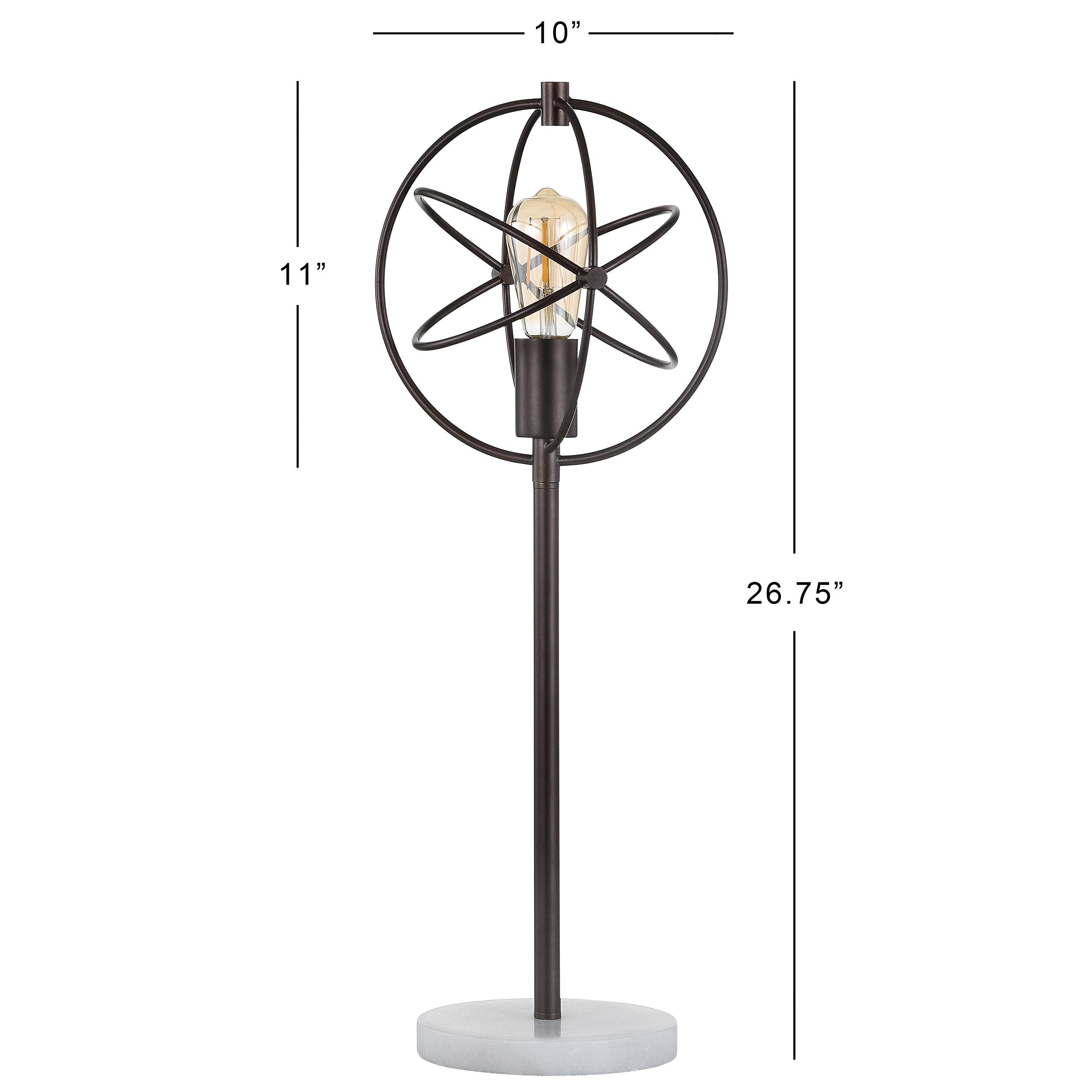Jonathan Y Jyl1091A Atomic Caged 26.5" Edison Bulb Metal/Marble Modern Led Table Lamp Rustic Industrial Bedside Desk Nightstand Lamp For Bedroom Living Room Office College, Oil Rubbed Bronze/White