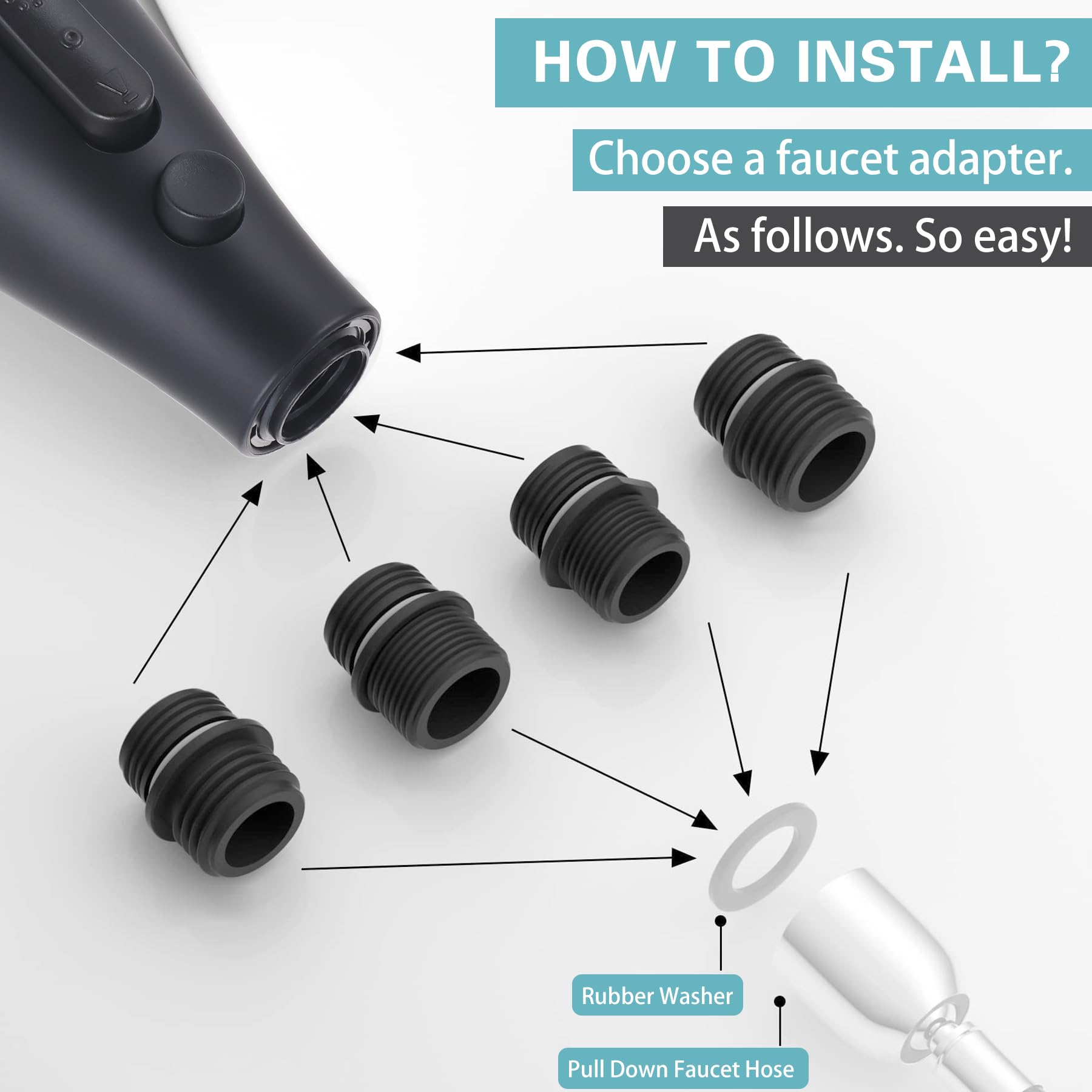Hsmhose Kitchen Faucet Head Replacement 4 Modes, Pull Down Faucet Sprayer Head Nozzle Kitchen Sink Faucet Head With 11 Adapters（Black）
