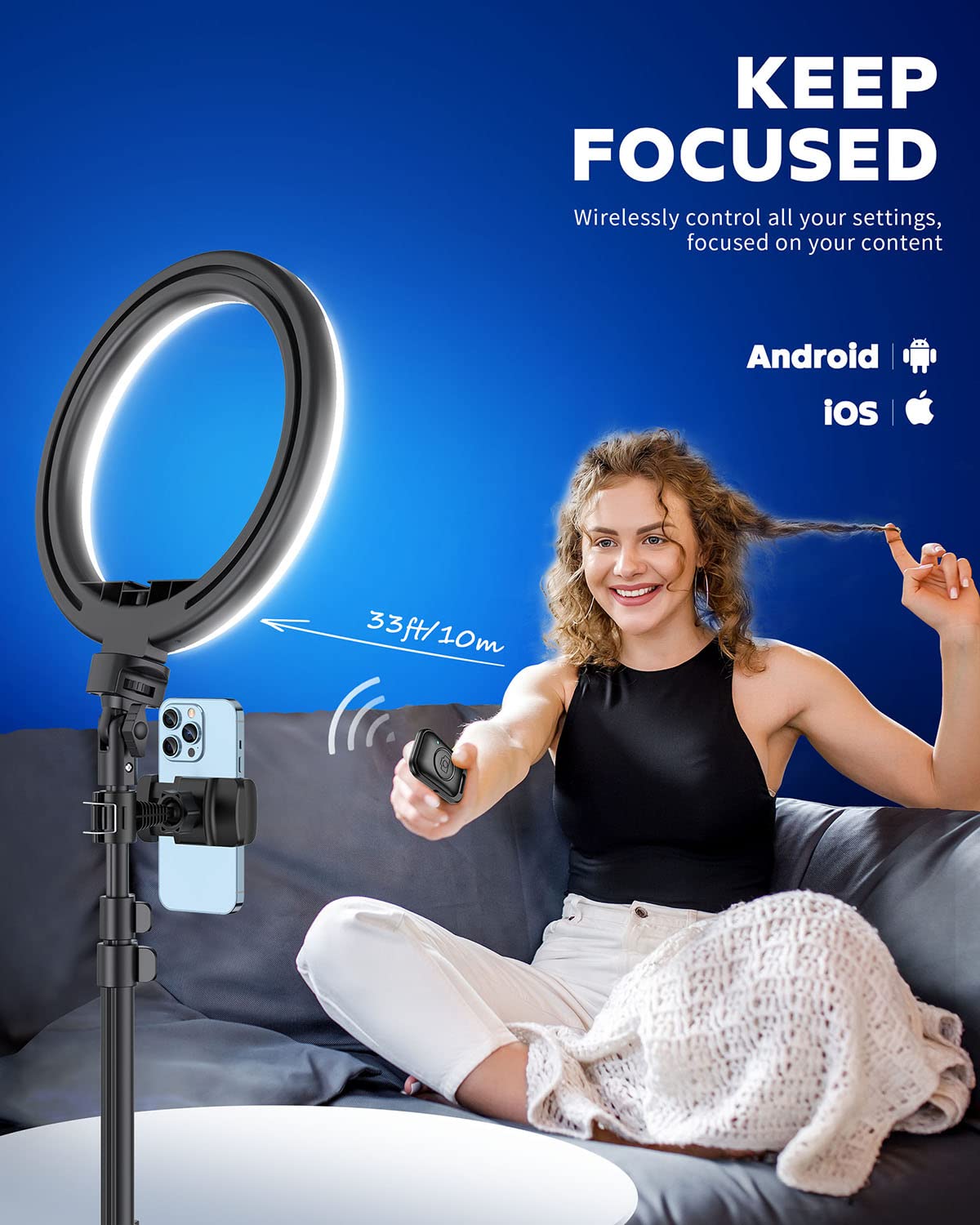Kaiess 10.2" Selfie Ring Light With 65" Adjustable Tripod Stand & Phone Holder For Live Stream/Makeup, Dimmable Led Ringlight For Tiktok/Youtube/Zoom Meeting/Photography
