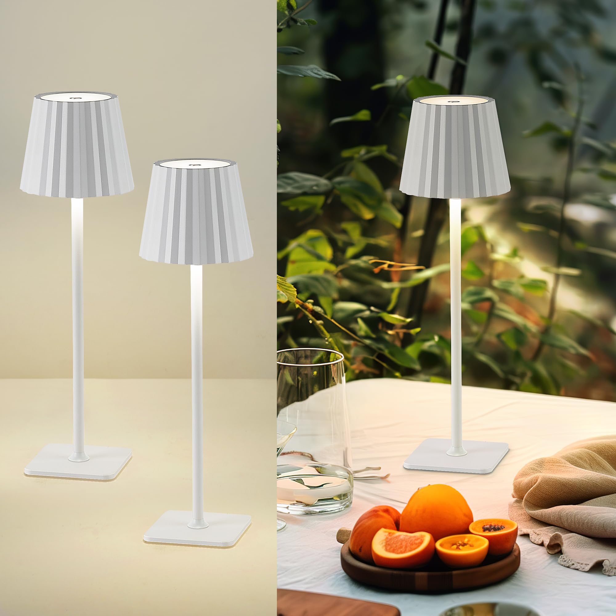 Jazava Cordless Led Table Lamps, White Desk Lamp With 5200Mah Battery Operated, Touch Control, 3 Colors Stepless Dimming For Home Office Restaurant Bedroom Bars (2 Pack), Tl02Wh-2Pk