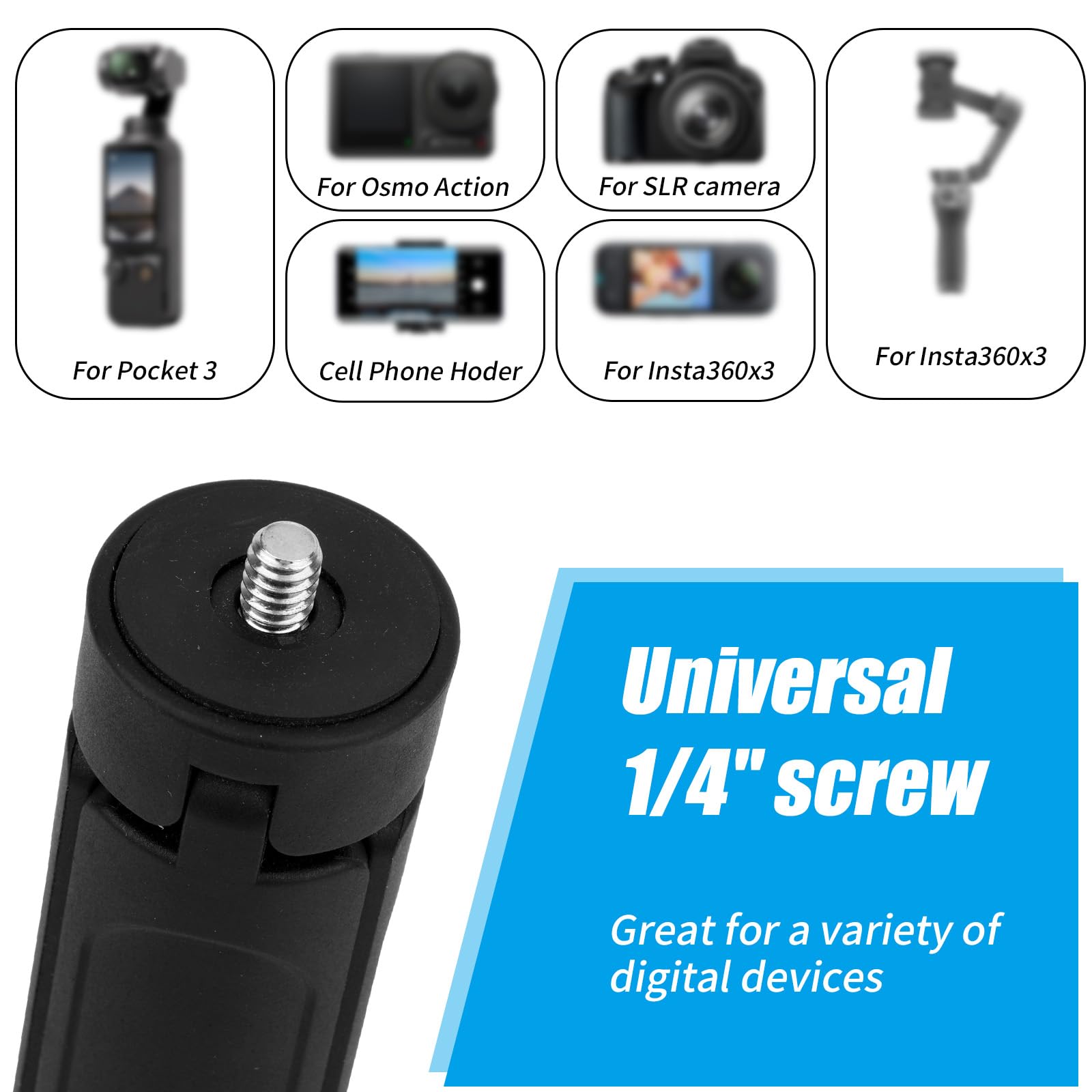 Gosknor Mini Travel Tripod For Dji Osmo Pocket 3 & 2, 1/4" Threaded, Portable Tabletop Stand Black Mount Compatible With Osmo Pocket 3 & 2, Cameras, Smartphones, Selfie Stick Accessories