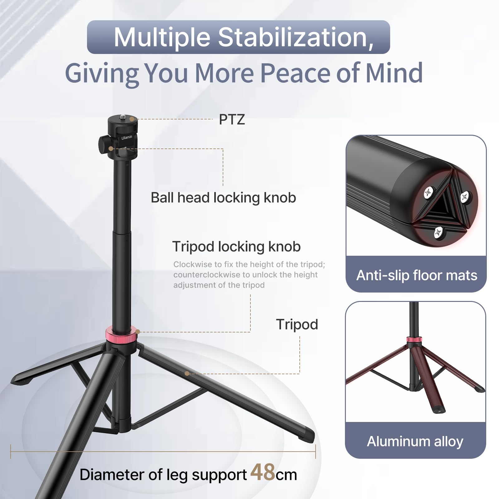 Ulanzi Mt-79 Extendable Tripod Aluminum, 81" Portable Adjustable Light Stand With 1/4" Screw, 360° Ball Head Camera Phone Tripod For Camera Video Light Smartphone, Lightweight For Travel