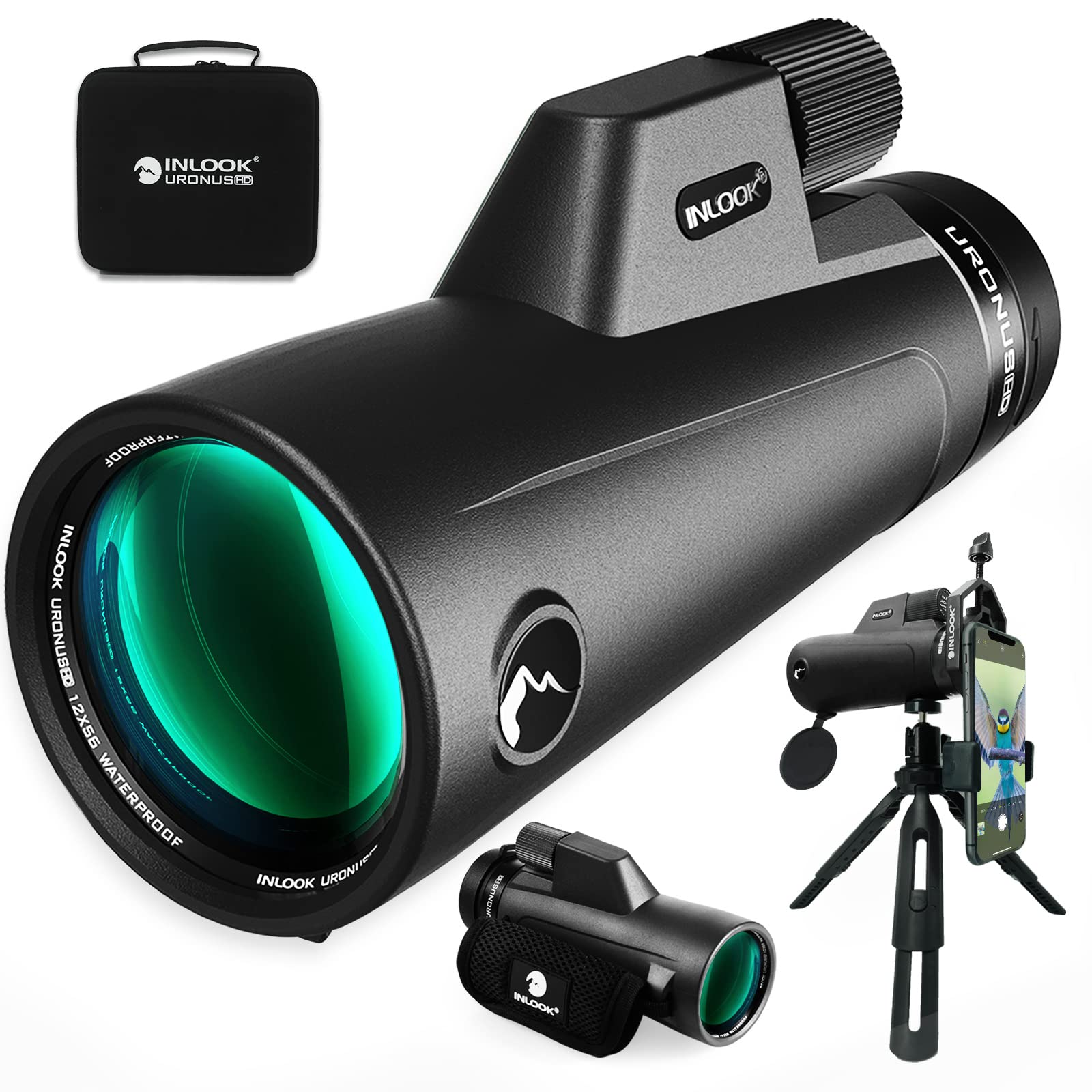 Inlook Optics Inlook Monocular Telescope 12X56 Hd High Powered For Adults With Smartphone Adapter & Portable Case, Lightweight Long Range Monoscope For Wildlife Bird Watching Camping Traveling