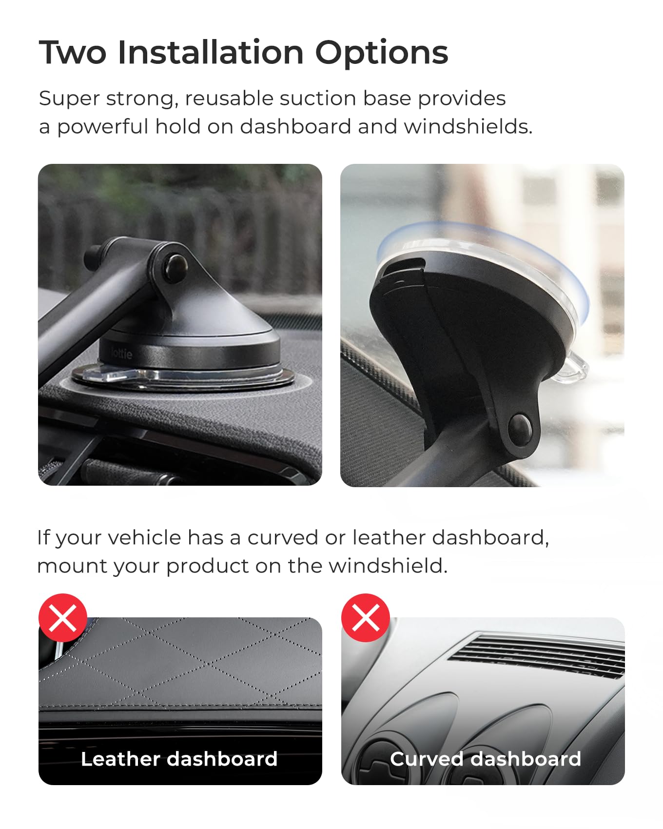 Iottie Velox Qi2 Mini 15W Wireless Charger Car Mount - Dash & Windshield Car Phone Holder - Magsafe Compatible Iphone Mount For Qi2 Smartphones (Iphone 12, 13, 14, 15, And 16) - Car Charger Included