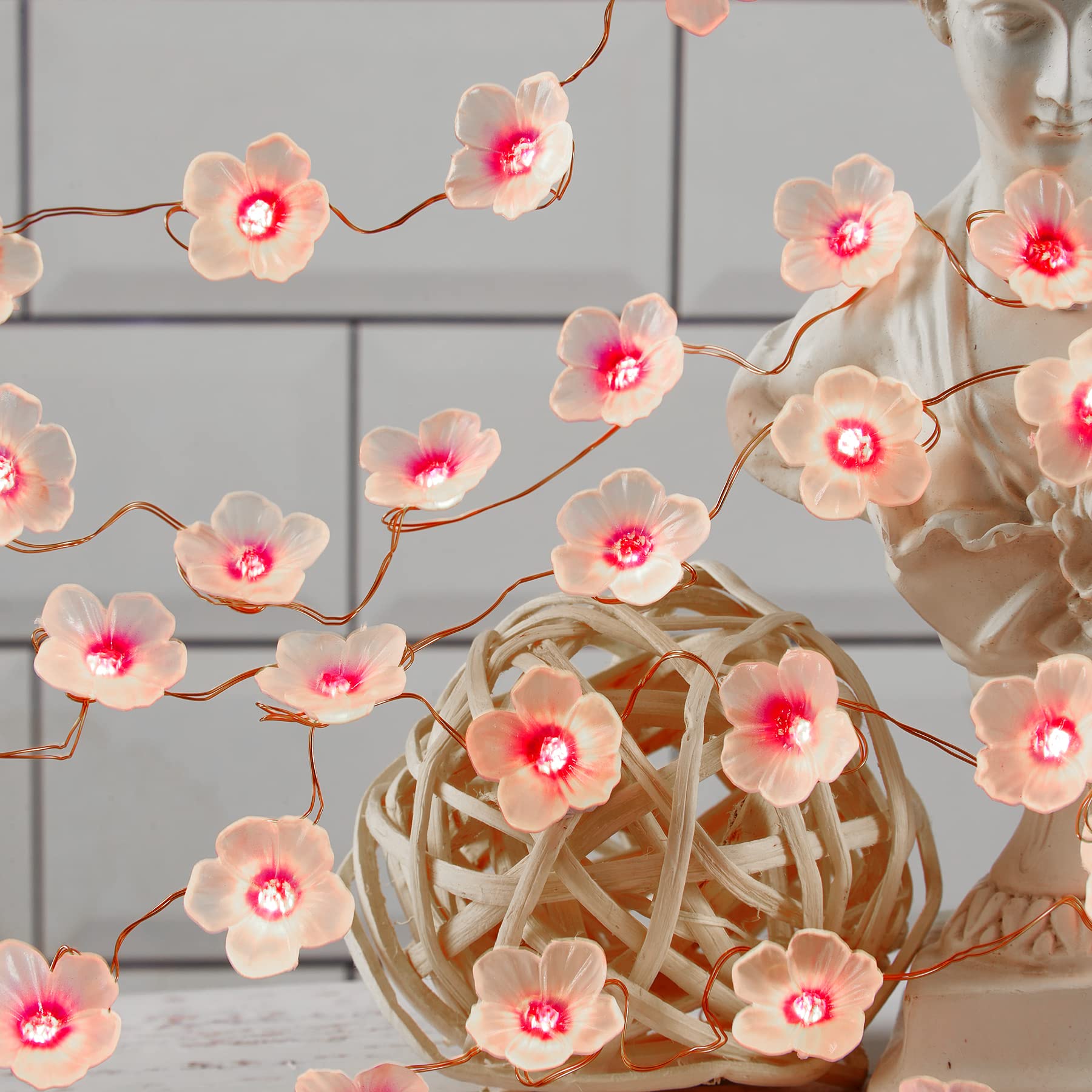 The Hxt Bartlett Garden Decor Solar Outdoor Flower Lights Cherry Blossom Solar Decor Garden Fairy Lights Sakura Flower Patio Lights Yard Decor 14Ft 40Leds Solar Pathway Floral Garland Fence Window Decoration