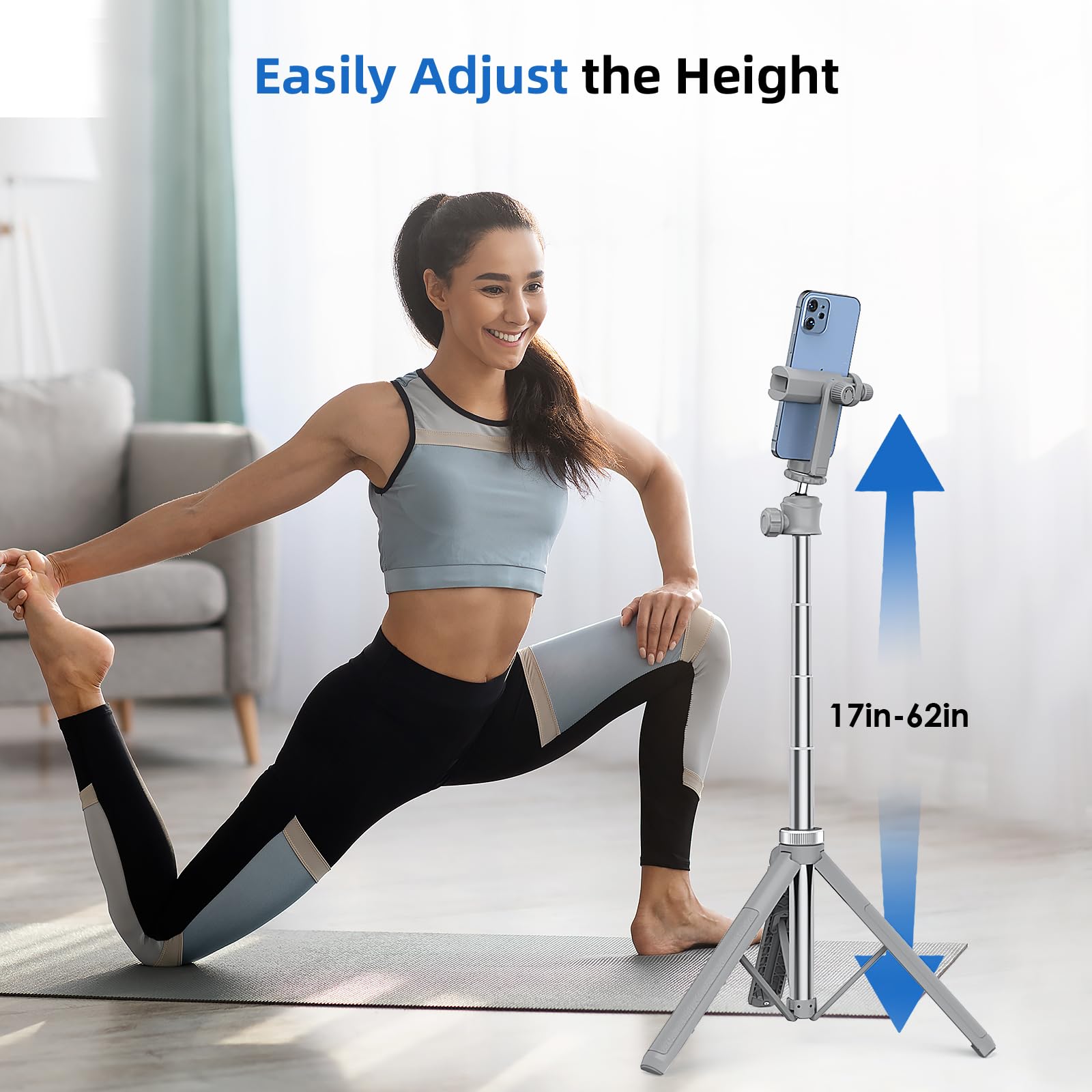 Miiasi Extendable Tripod For Iphone With Remote, 360° Ball Head Cell Phone Tripod For Video Recording, Iphone 14/13/12 Pro Max/Android/Gopro, 62In