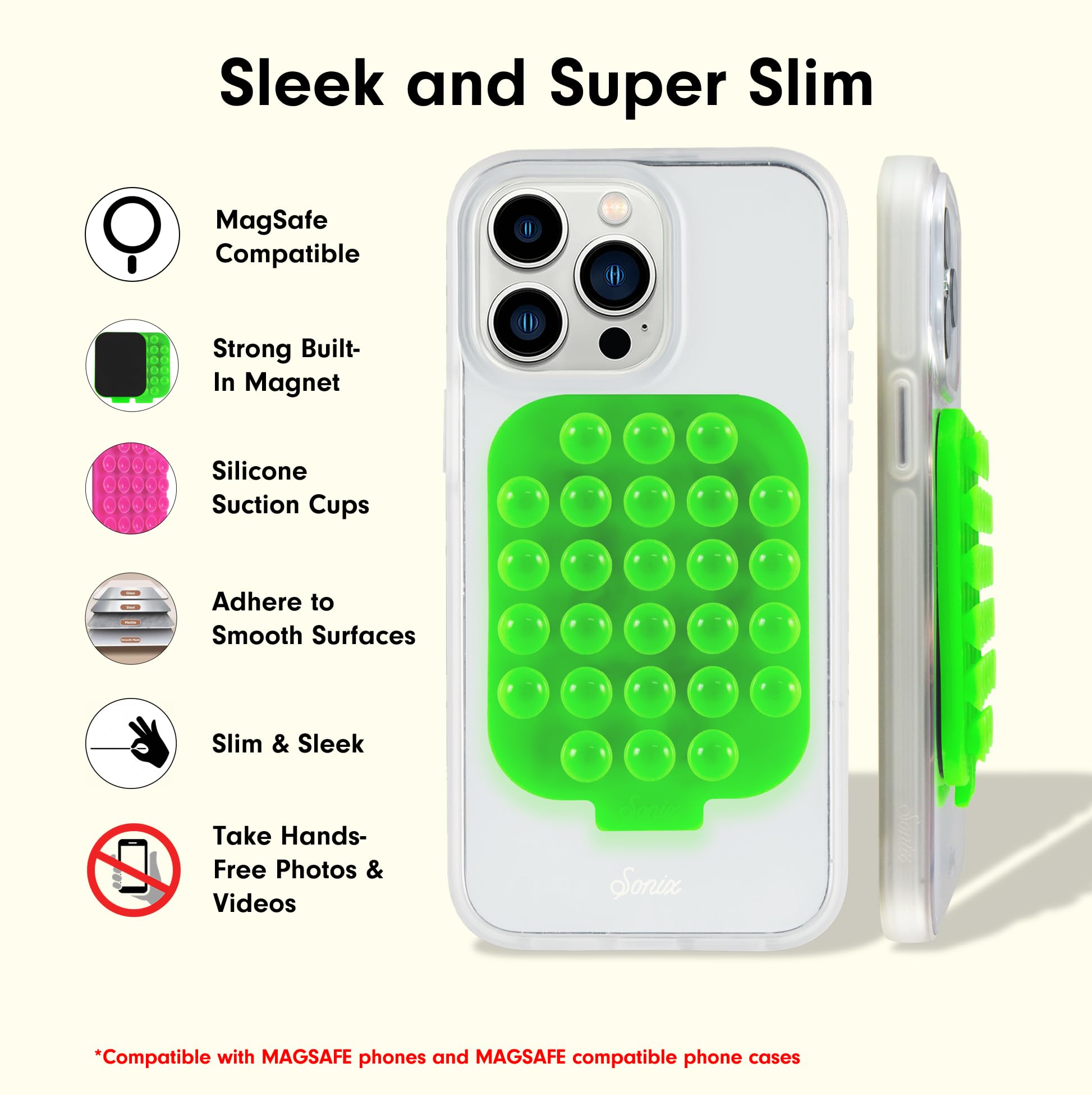 Sonix  Magnetic Silicone Suction Cup Phone Mount For Iphone  Compatible With Magsafe  Bright Fluorescent Green  Neon Green