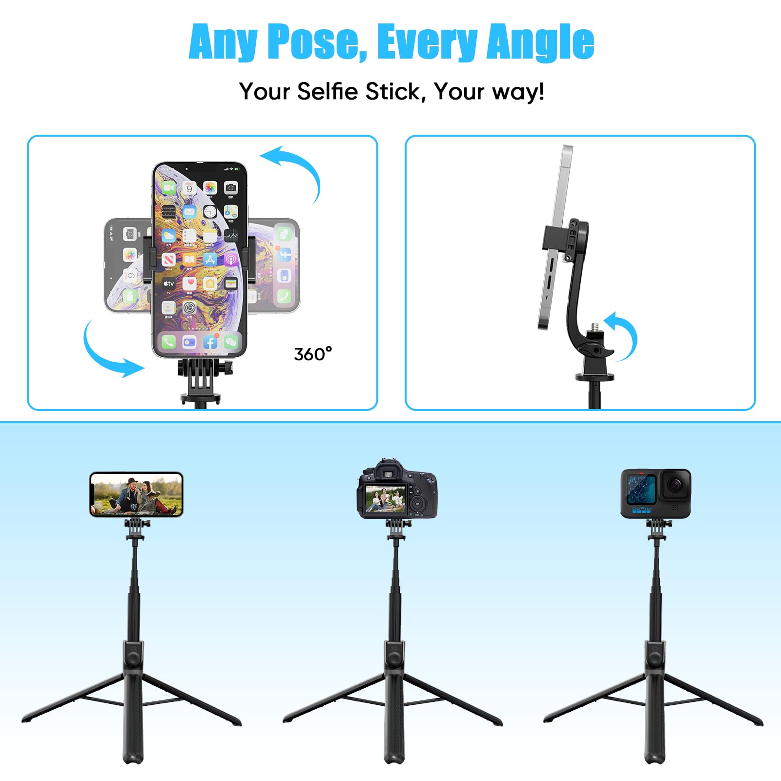 Rupital 71” Tall Selfie Stick Quadripod With Remote & 360° Ballhead, Aluminum Alloy Extendable Cell Phone Stand, Travel Phone Holder Compatible With Iphone/Gopro