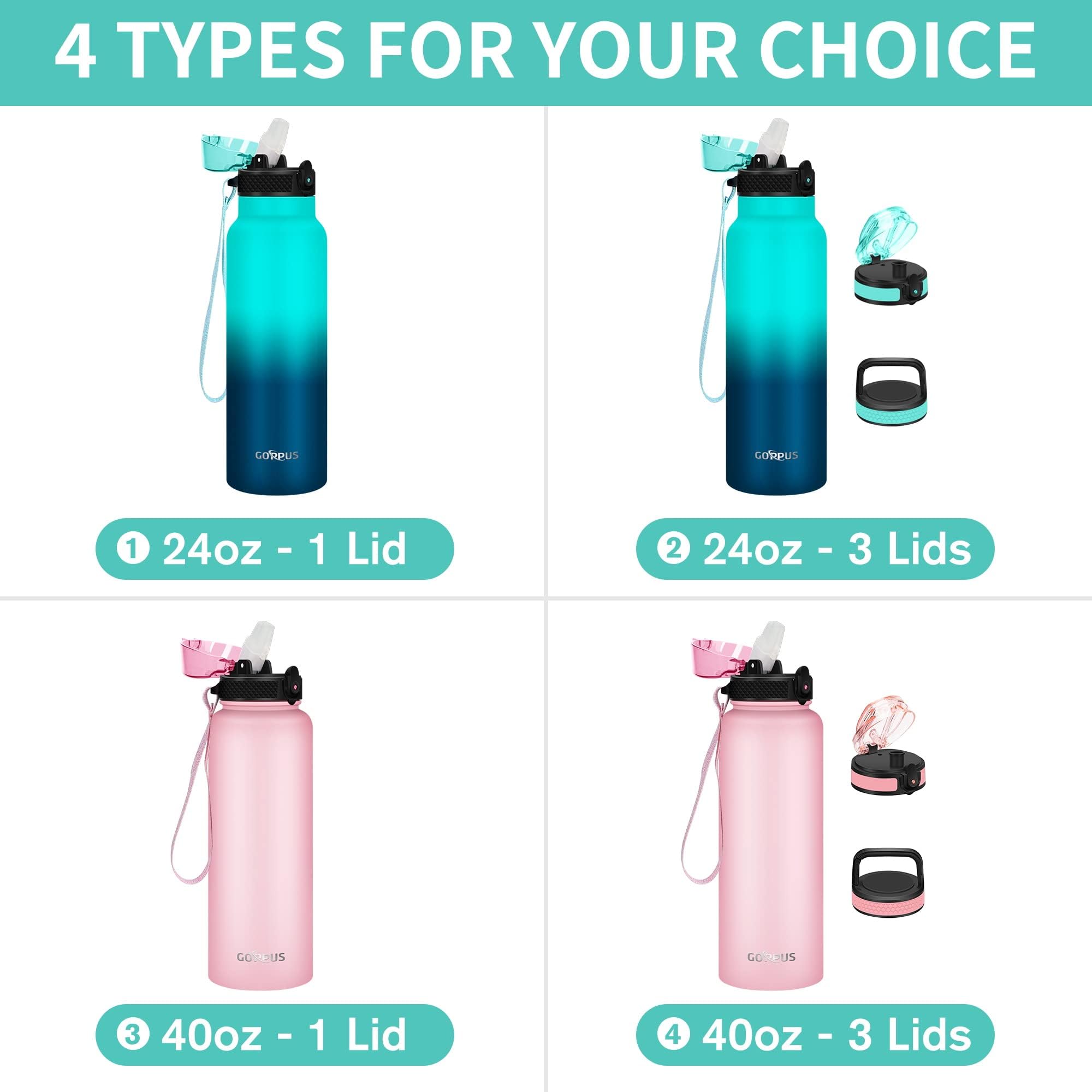 Goppus 40 Oz Insulated Water Bottle With Straw Lid Stainless Steel Sports Water Cup Flask Wide