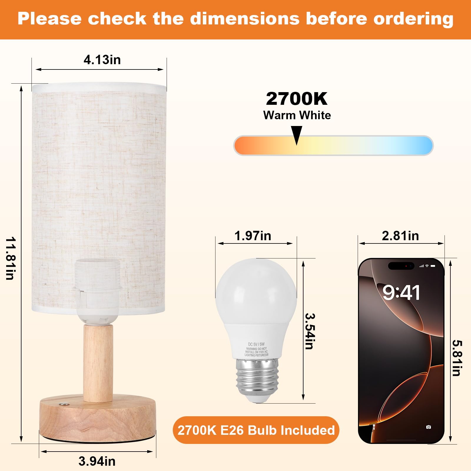 Uchenton Small Cordless Touch Table Lamps Set Of 2 With Stepless Dimming, Natural Wood Base & Linen Fabric Shade,Wireless Battery-Powered Ambient Night Lights For Bedroom, Bedside, Nightstand,Room, Nursery