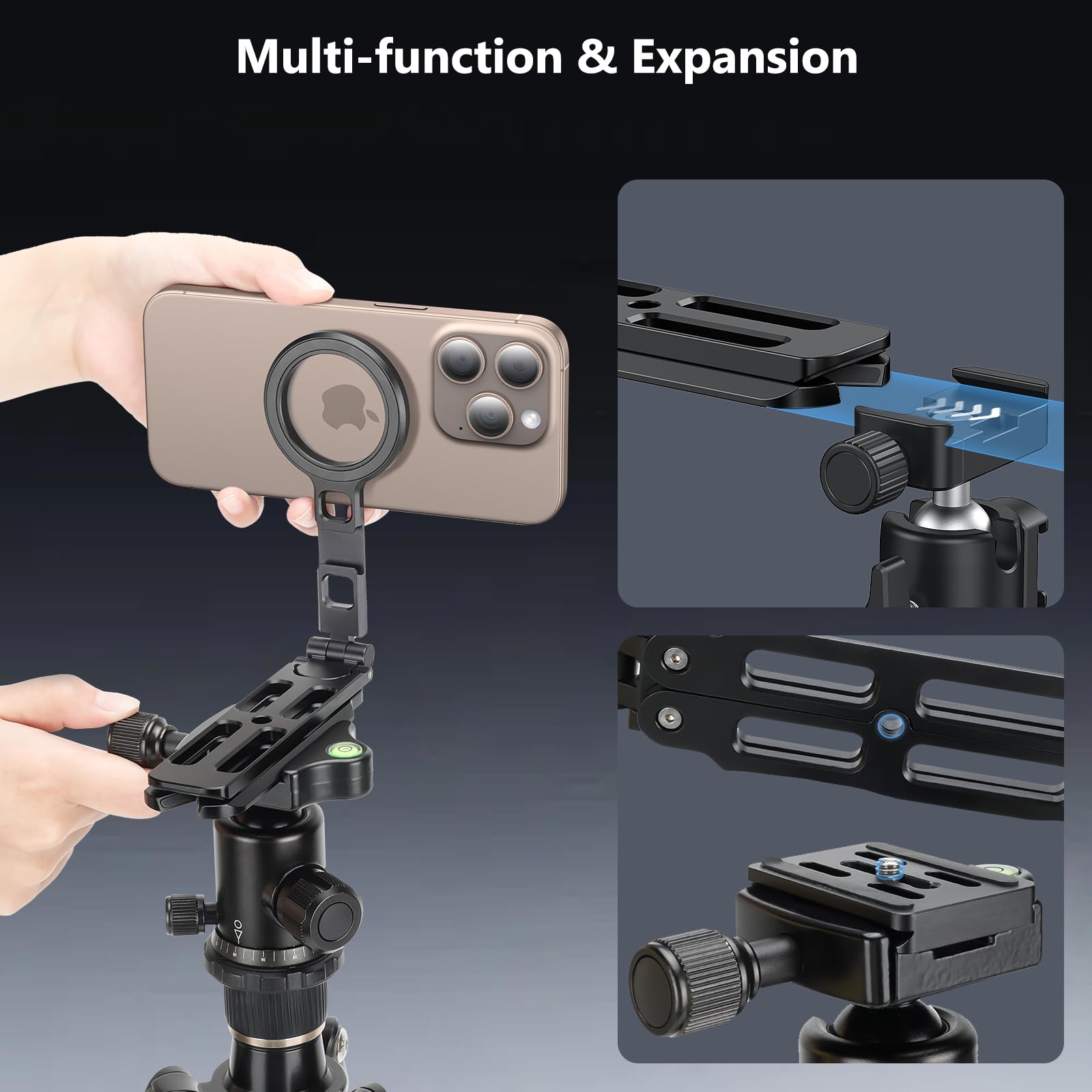 Vrig Express Magnetic Pocket Phone Tripod,Foldable Tripod Mount,Smartphone Holder Desk Stand,Handle Stick With Arca-Swiss,Cold Shoe Mount For Magsafe Iphone 16/15/14/13/12,Video,Vlog,Travel