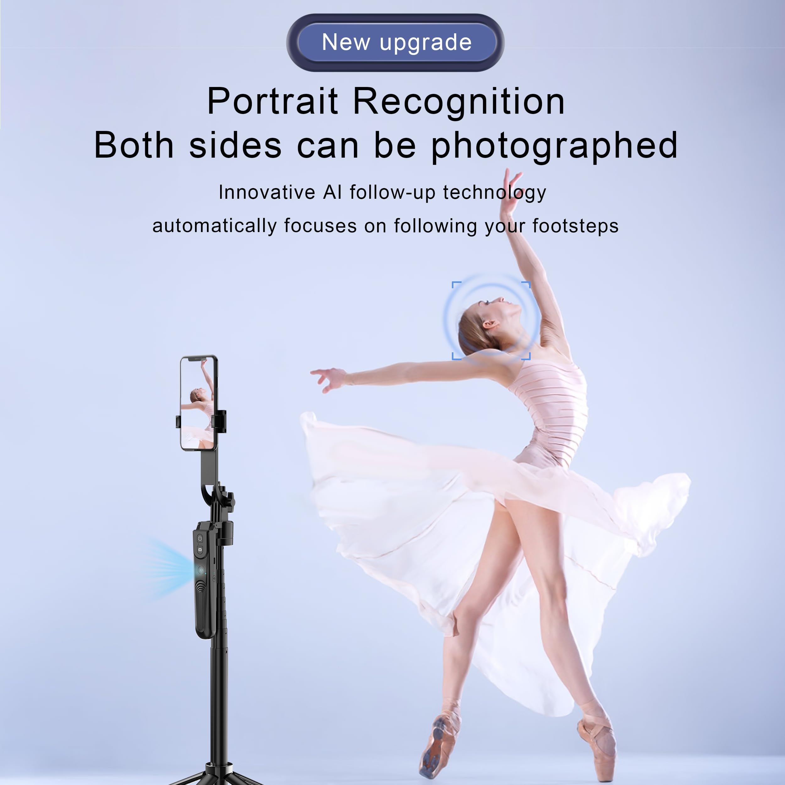 Rupital Extendable Auto Face Tracking Tripod, 360° Rotating Tripod, 70" Selfie Sticks,Both Auto Or Manual Moving Control, Smart Cameraman Shooting For Video, Vlog, Live Stream