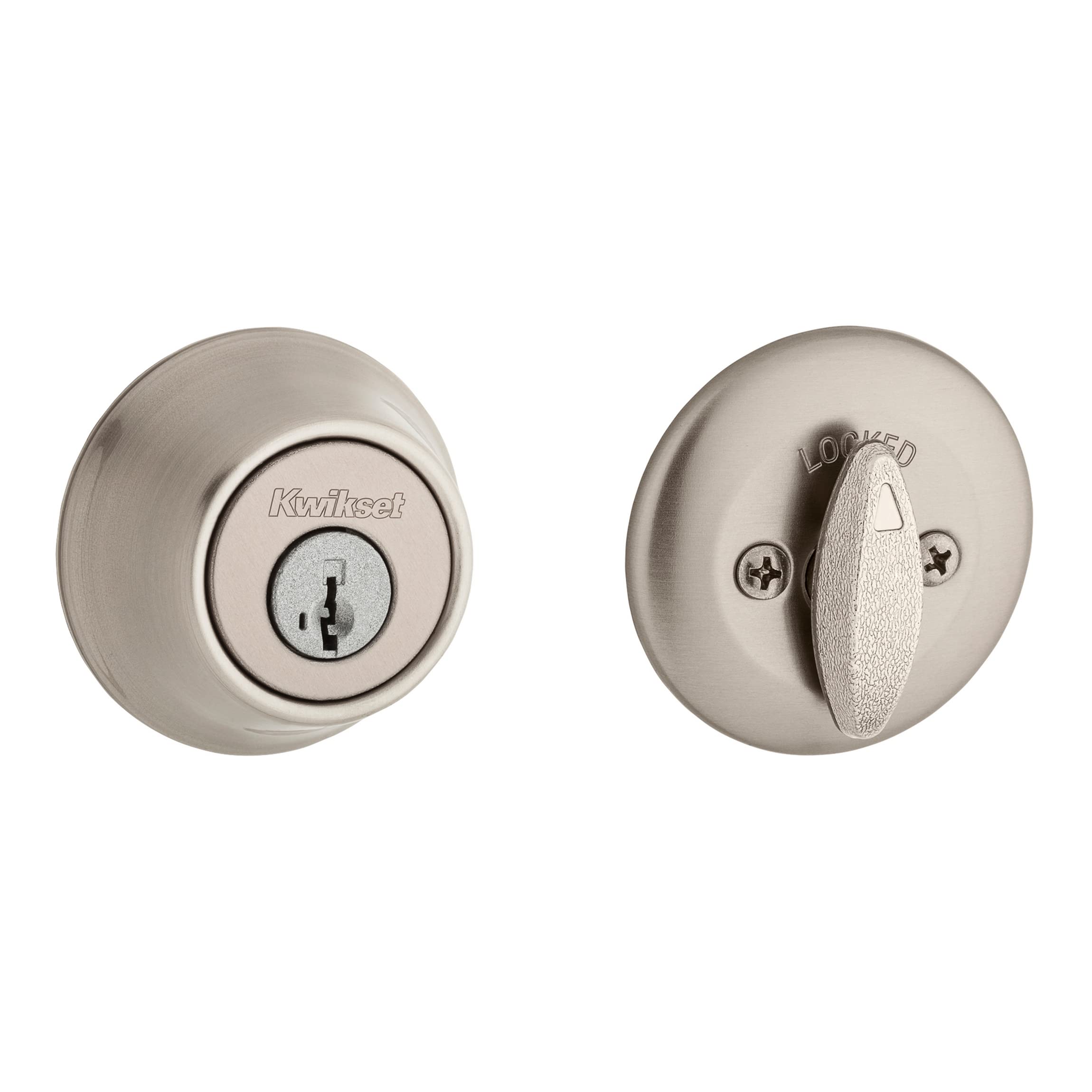Kwikset 660 Deadbolt Deadbolt Lock, Satin Nickel Round Exterior Keyed Front Entry Door, Pick Resistant Smartkey Rekey Security, Single Cylinder Dead Bolt, With Microban Protection