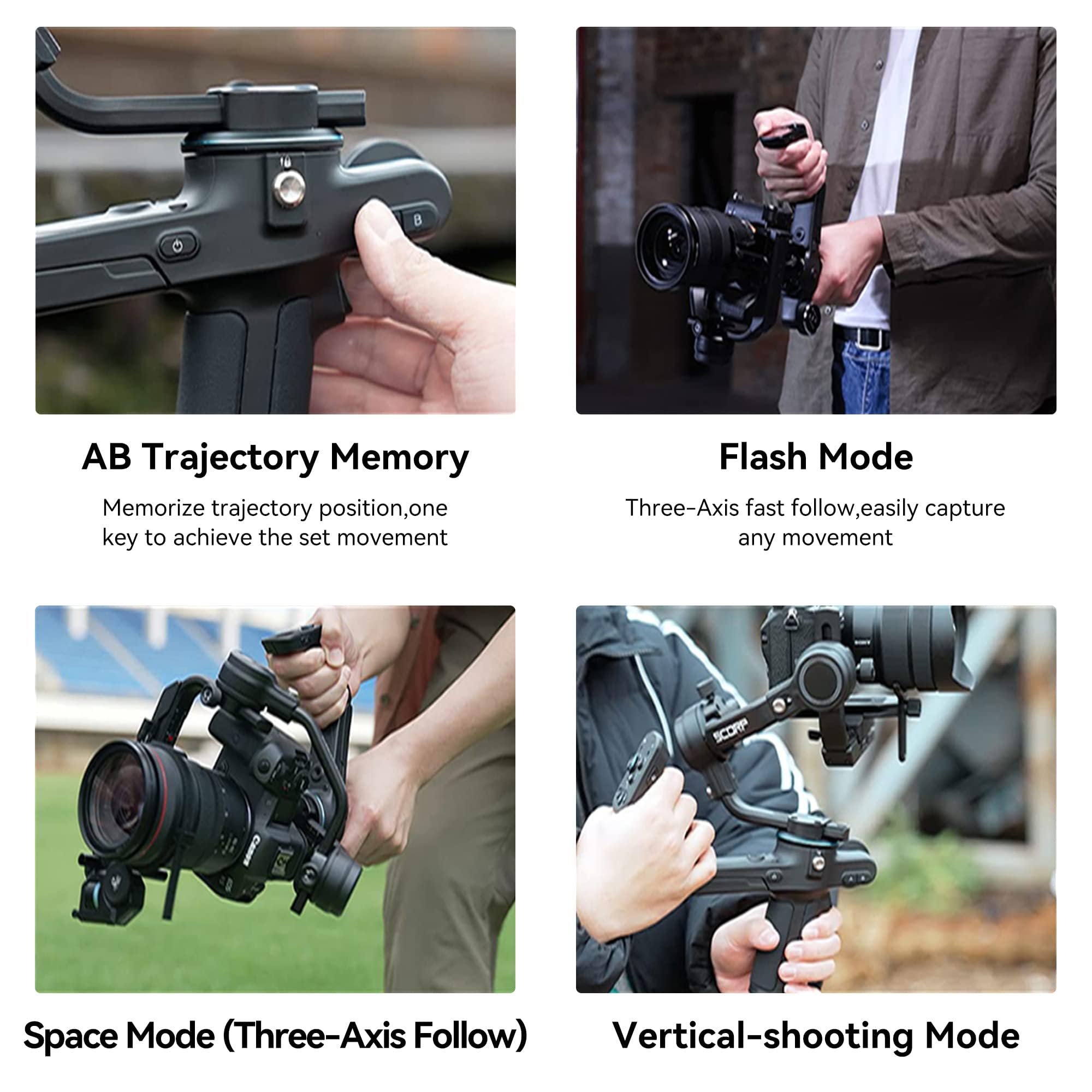 Feiyutech Scorp Gimbal Camera Stabilizer For Dslr And Mirrorless Cameras, 3-Axis Lightweight Camera Gimbal Max 5.5Lbs For Sony, Canon, Lumix, Nikon, Fujifilm, 1.3" Touch Screen Control Gimble