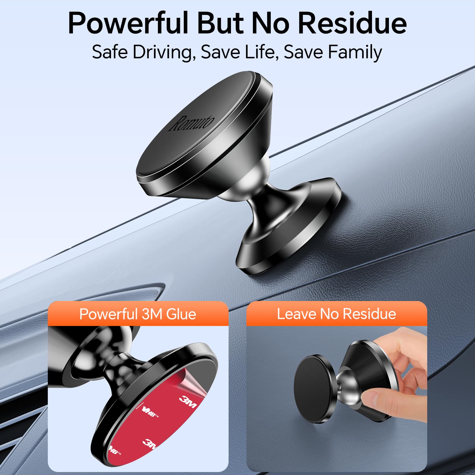Romuto 【 2-Pack 】 Magnetic Phone Holder For Car Dashboard【Strong Magnet】Iphone Magnetic Phone Mount For Car Phone Holder 【4 Metal Plate】Cell Phone Holders For Your Car Mount For Iphone 16 Pro Max 15 14 13 12