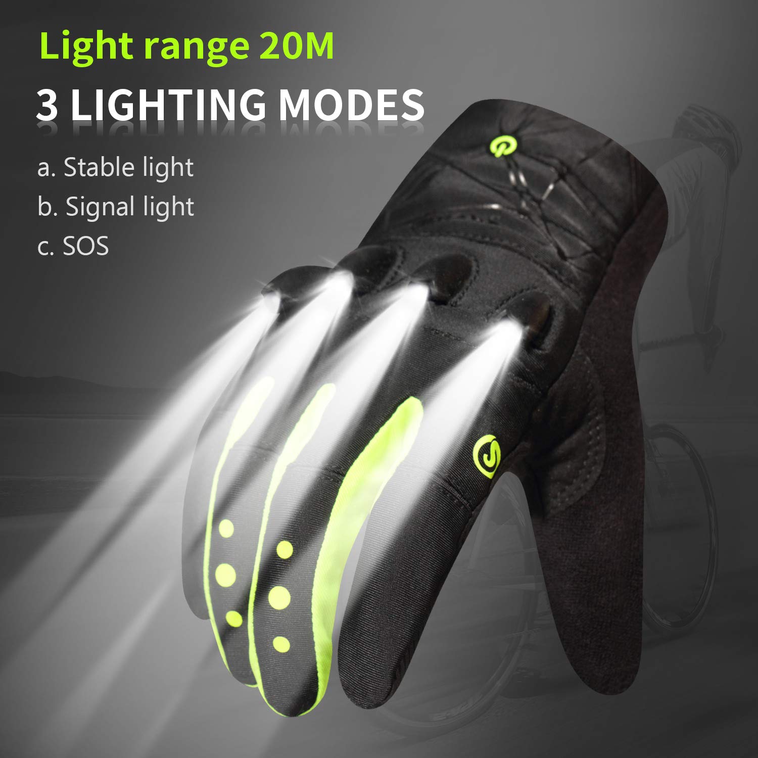Thiovanek Rechargeable 4 Led Flashlight Cycling Gloves Hands  Led Flashlight For Running Walking Fishing Riding Safety Glove Bicycle Flashlight Glove For Men  Full Finger Led Flashlight Gloves For Men