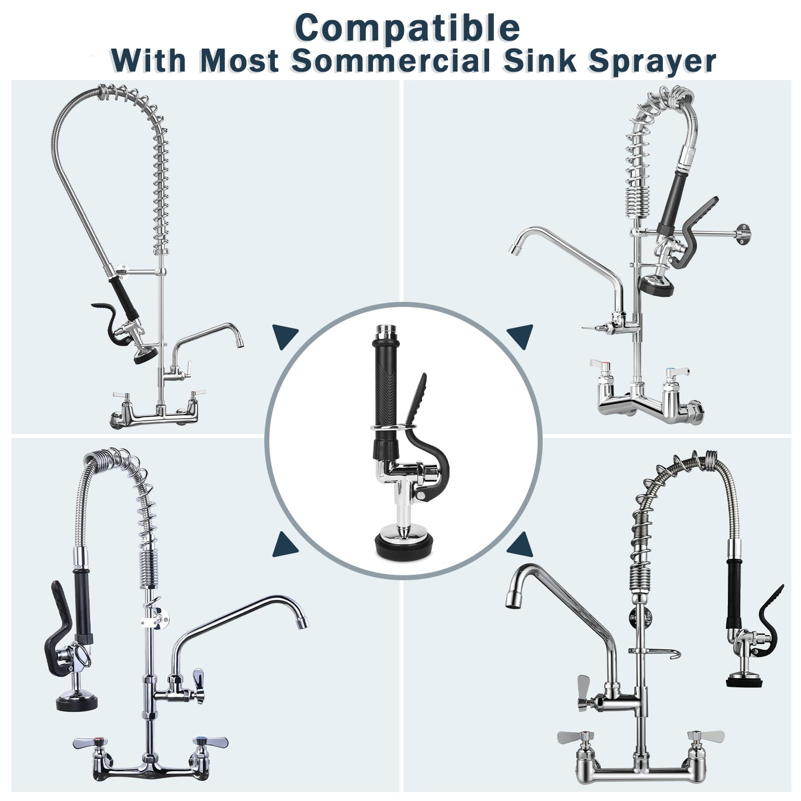 Bzimak Commercial Sink Sprayer Head, Pre Rinse Sprayer Commercial With Anti Slip Handle, High Pressure Sprayer Replacement 1.42Gpm Commercial Sprayer For Sink (Black)