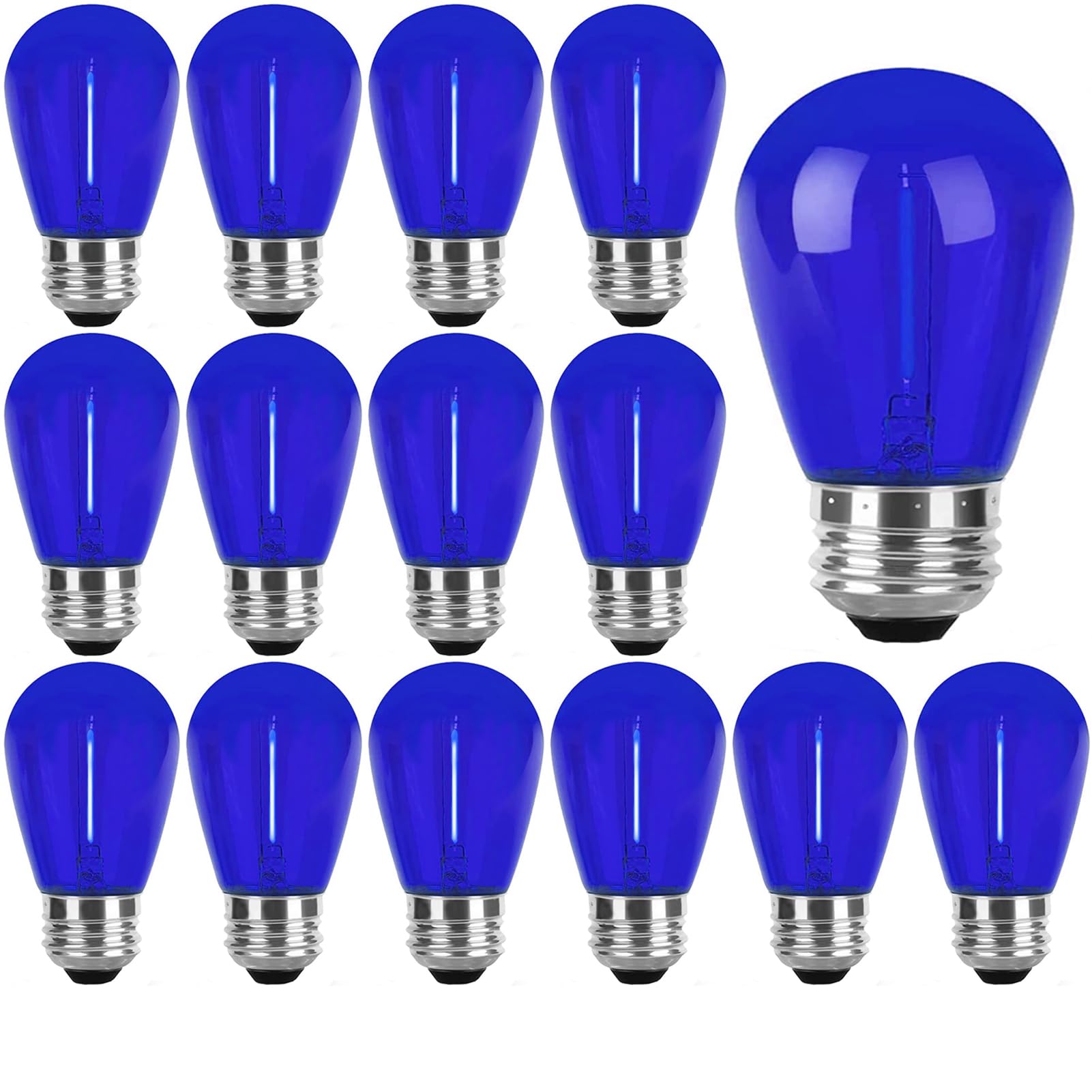 Lrsueyskin 15 Pack S14 Led Bulb Blue 1W S14 Filament Bulb Shatterproof Blue Colored Plastic Outdoor Indoor Filament Replacement Bulbs E26 Base Decorative Led String Light Bulbs For Wedding Party Home(Blue)