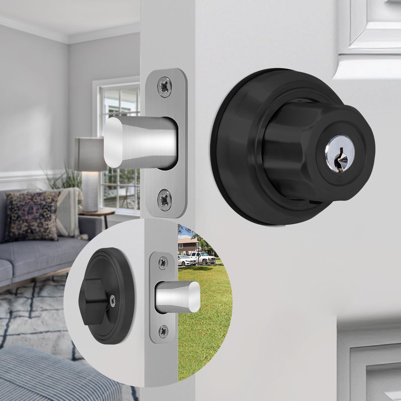 Aisecure Twist-To-Lock Keyless Deadbolt Lock For Front Door Single Cylinder Deadbolt Door Lock With Anti-Mislock Button Black
