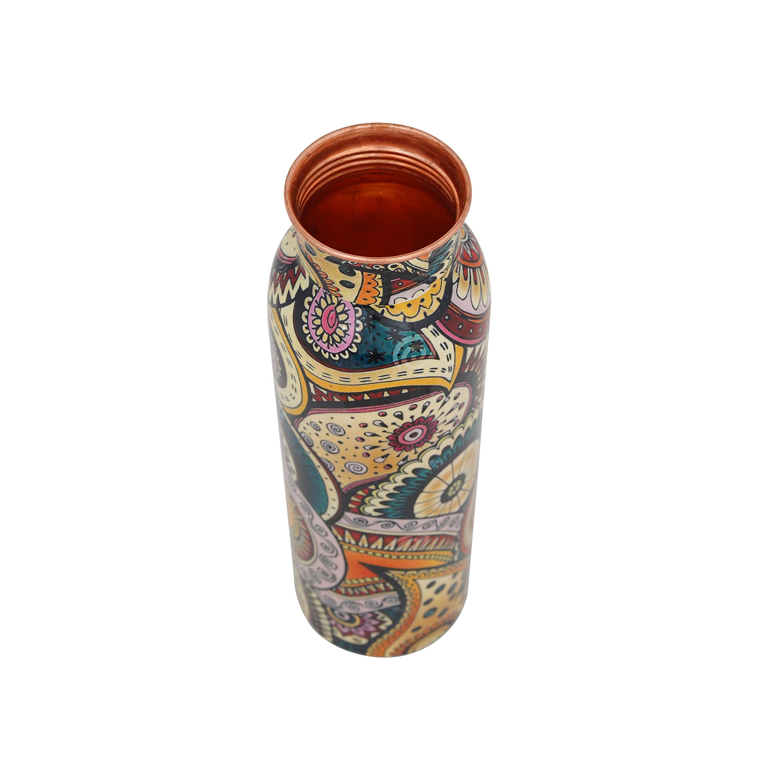 Craft Trade Printed Copper Bottle With Lid And Carry Bag For Drinking Water Leak Proof