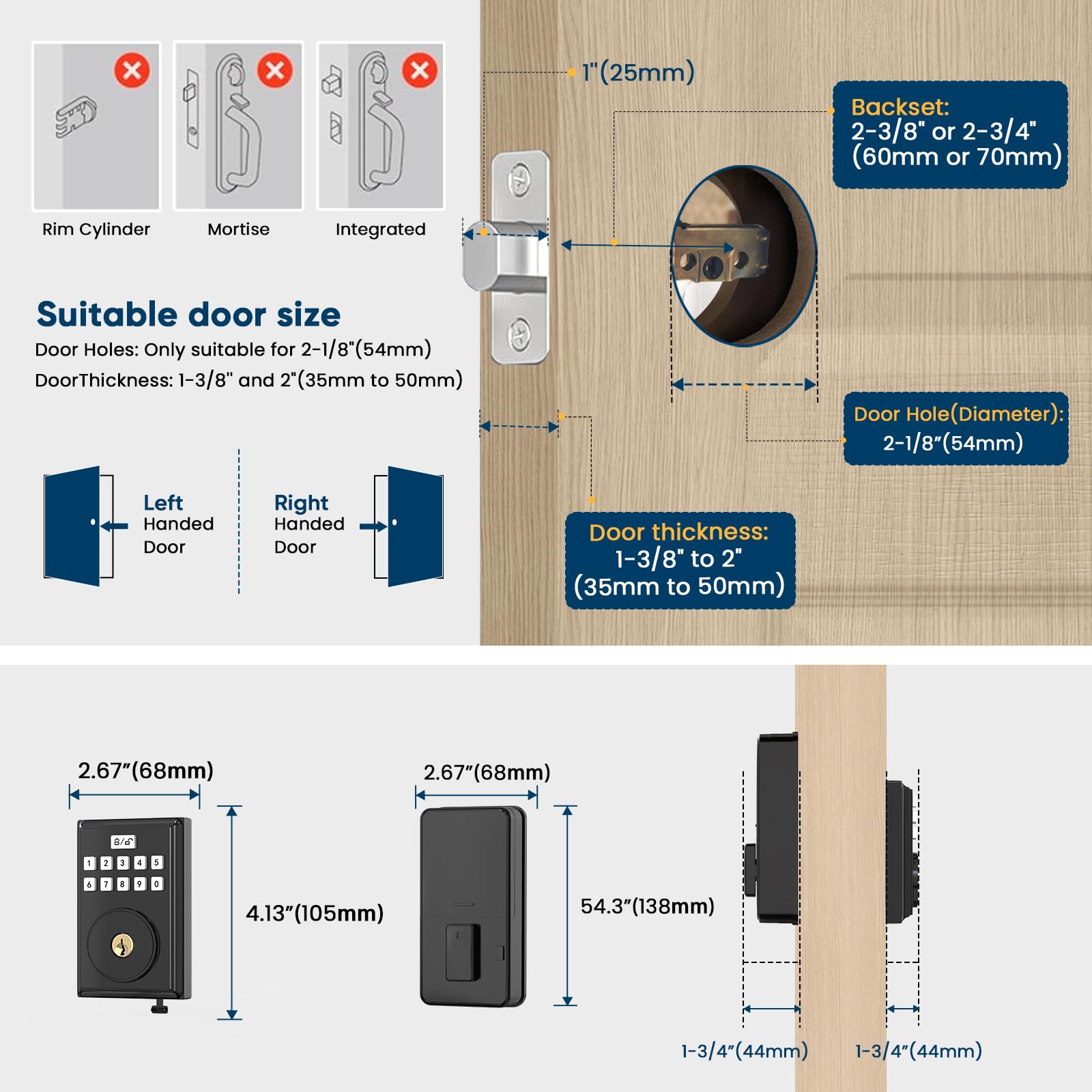 Ocdr Keyless Entry Door Lock For Front With Code, Deadbolt Locks With Electronic Keypad, Anti-Peeping Password, Easy Installation, Matte Black01