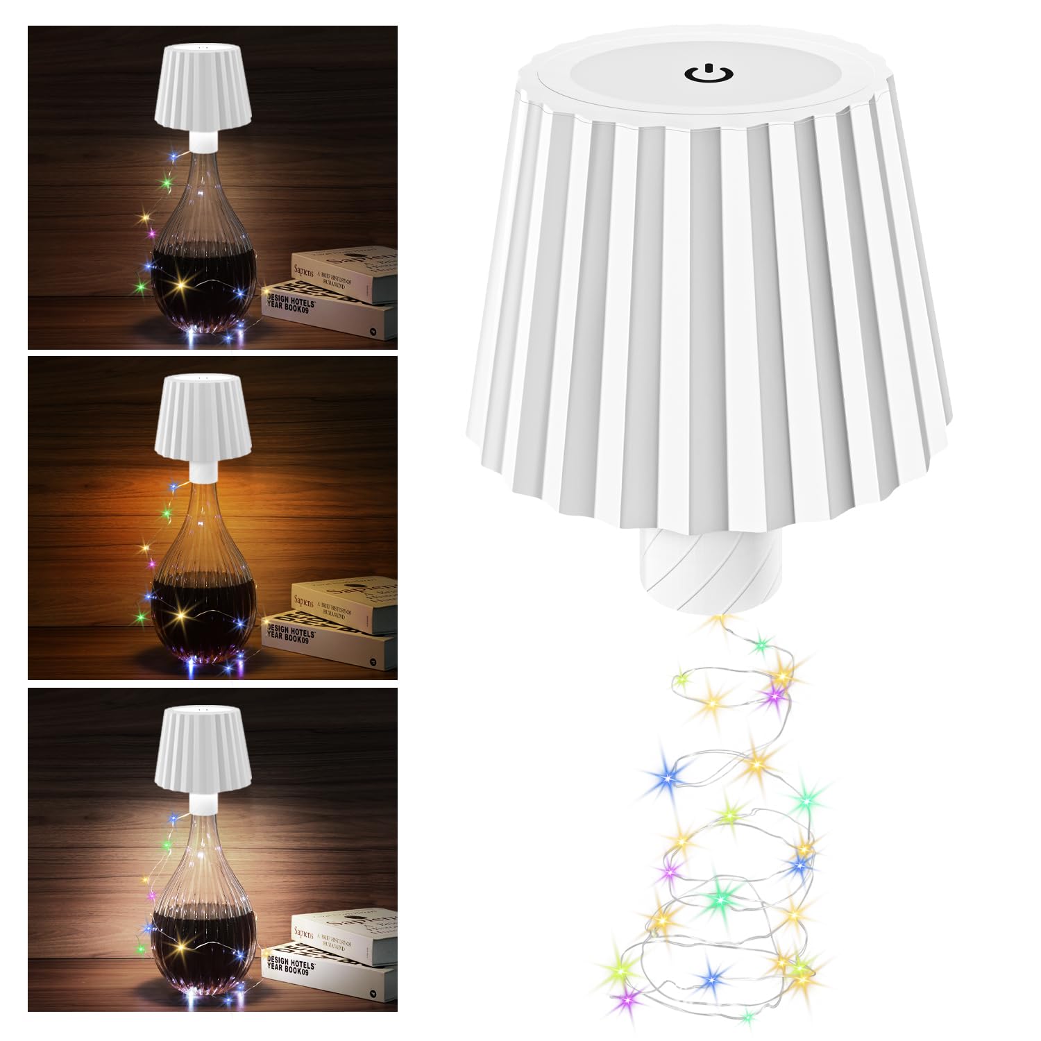 Hinine Wireless Lamp Shade With Rgb Mode And 3 Color Temperature, Rechargeable Cordless Table Lamp, Dimming Led Wine Bottle Lights For Bedroom, Restaurant, Bar - White