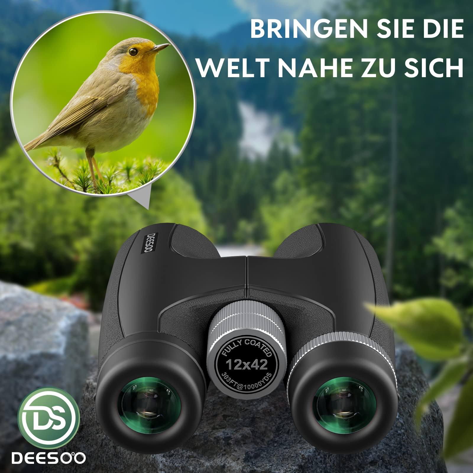 Deesoo Compact Binoculars - 12X42 Hd Adult & Kids Binoculars - 18Mm Large Eyepiece - Hiking, Bird Watching, Travel & Hunting