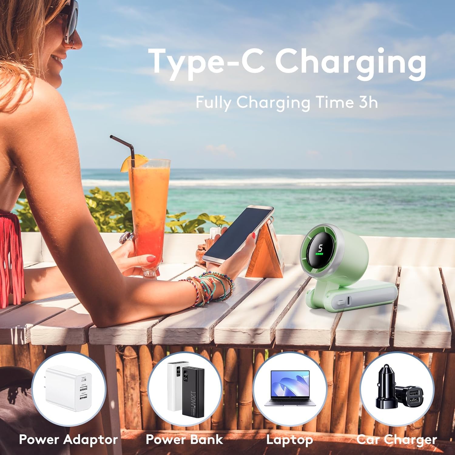 Portable Handheld Mini Fan, Foldable Powerful Winds Turbo Fan, 9000Mah Battery & 50000Rpm Speed, Usb