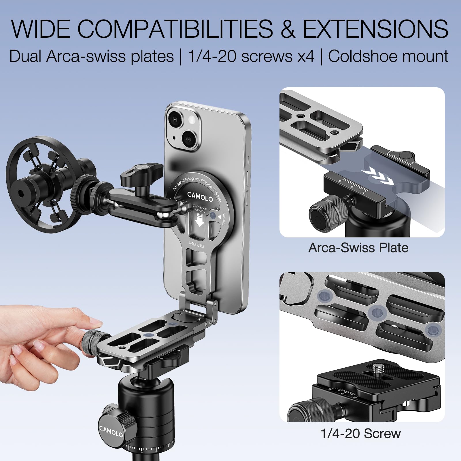 Camolo Geek Magnetic Pocket Phone Tripod Foldable Compatible With Magsafe For Iphone 15/14/13/12 Plus Pro Max Series, Mini Cell Phone Tripod Mount Handle Smartphone Desk Stand Travel All In One