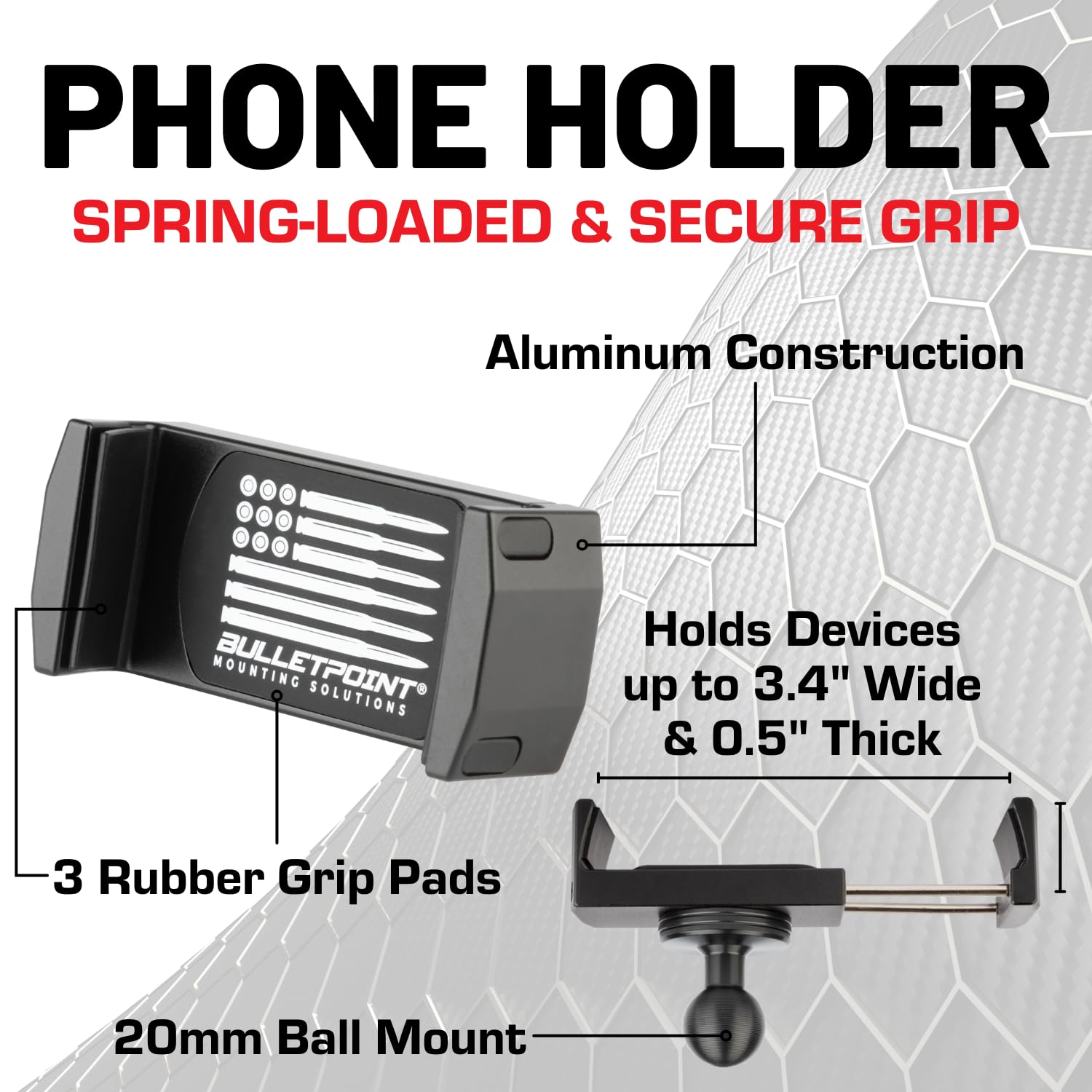 Bulletpoint Dash Mount Cell Phone Holder Compatible With 2013-2018 Ram Truck & 2019+ Ram 1500 Classic 20Mm Ball Mount - Compatible With Iphone And Android Smartphones (Dual Ball With 1 Phone Holder)