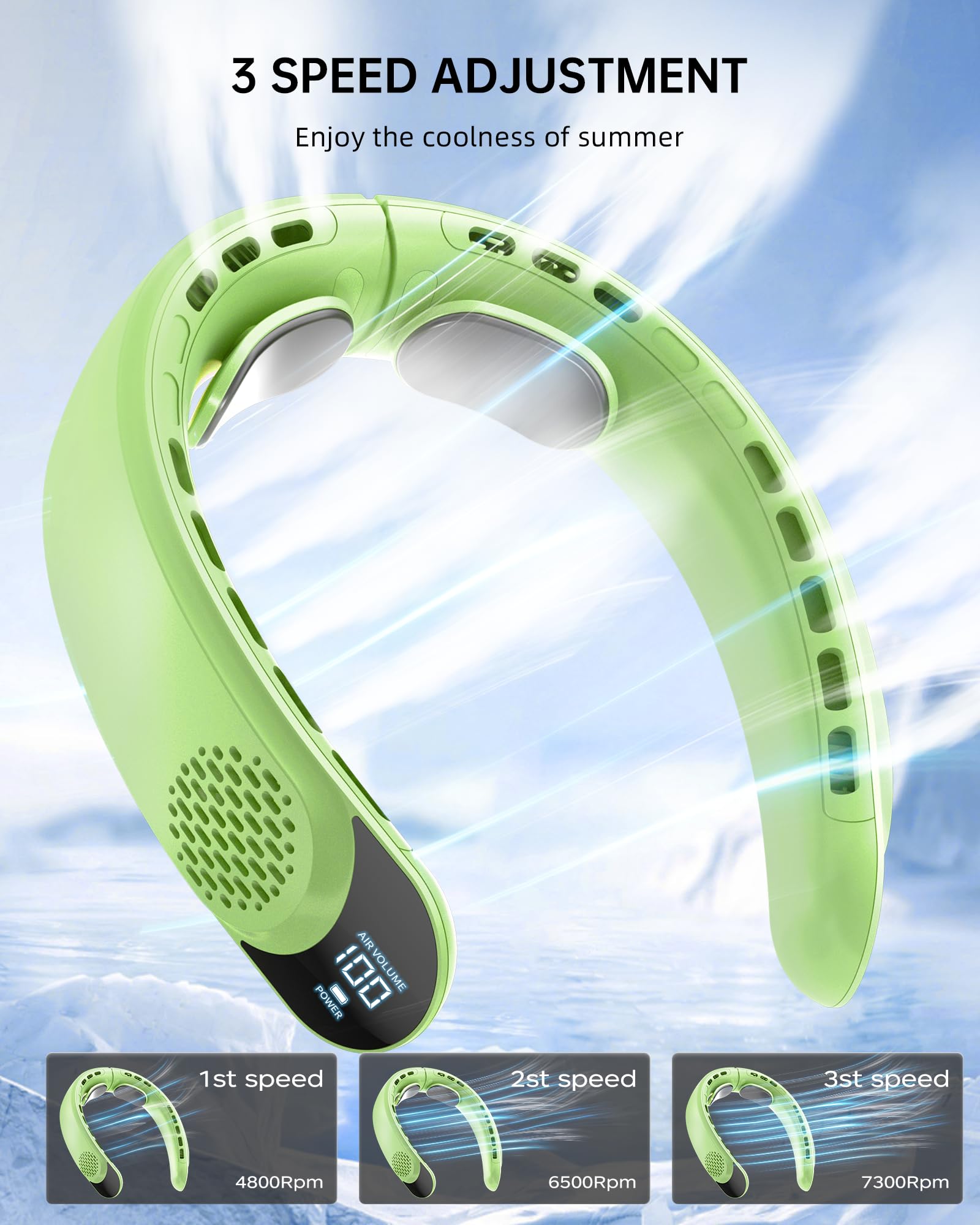Bladeless neck fan with 4 turbo speeds, 4000mAh battery-operated, USB rechargeable for hands-free cooling