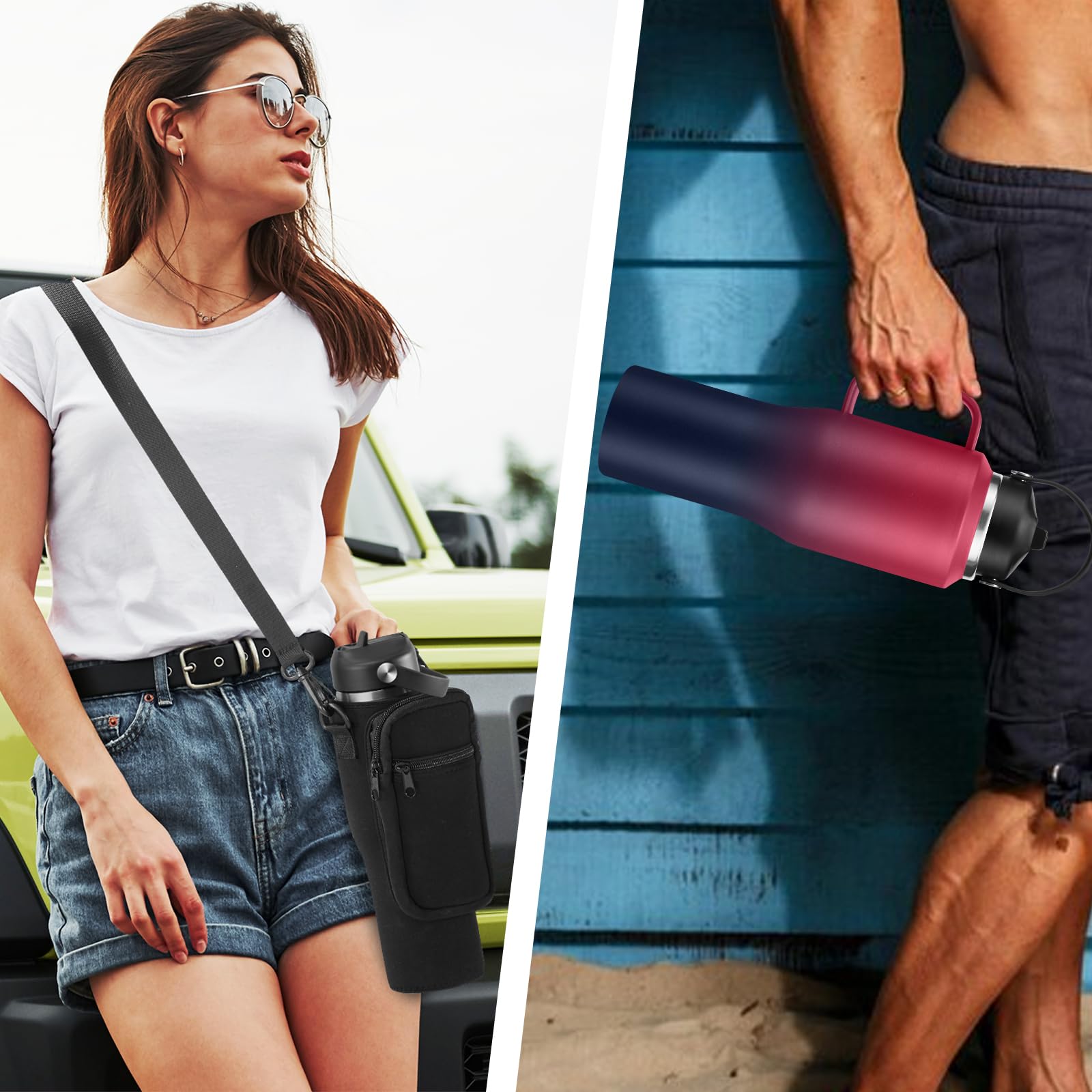 32/40 Oz Water Bottle With Handle, Stainless Steel Insulated Tumbler With Straw & Carrying Case