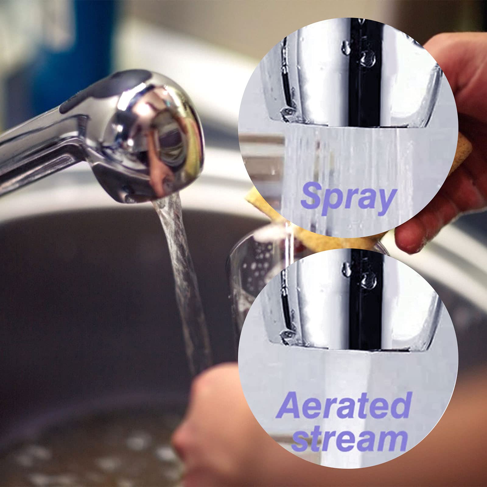 Droutti Pull Out Spray Head Bathroom Kitchen Sink Pull-Down Faucet Universal Replacement Part 2 Function Kitchen Sink Faucet Sprayer Head For Bathroom Kitchen Polished Nickel (Brushed Nickel)