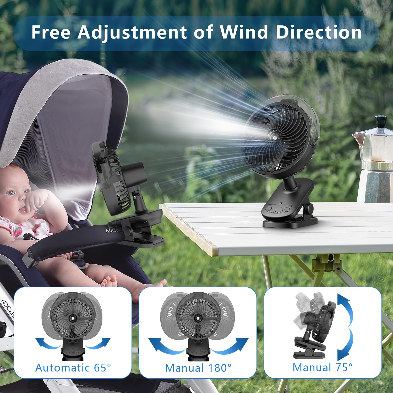 Portable Misitng Fan, 8000Mah Battery Operated Clip On Fan With Clip For Desk, Auto Oscillating