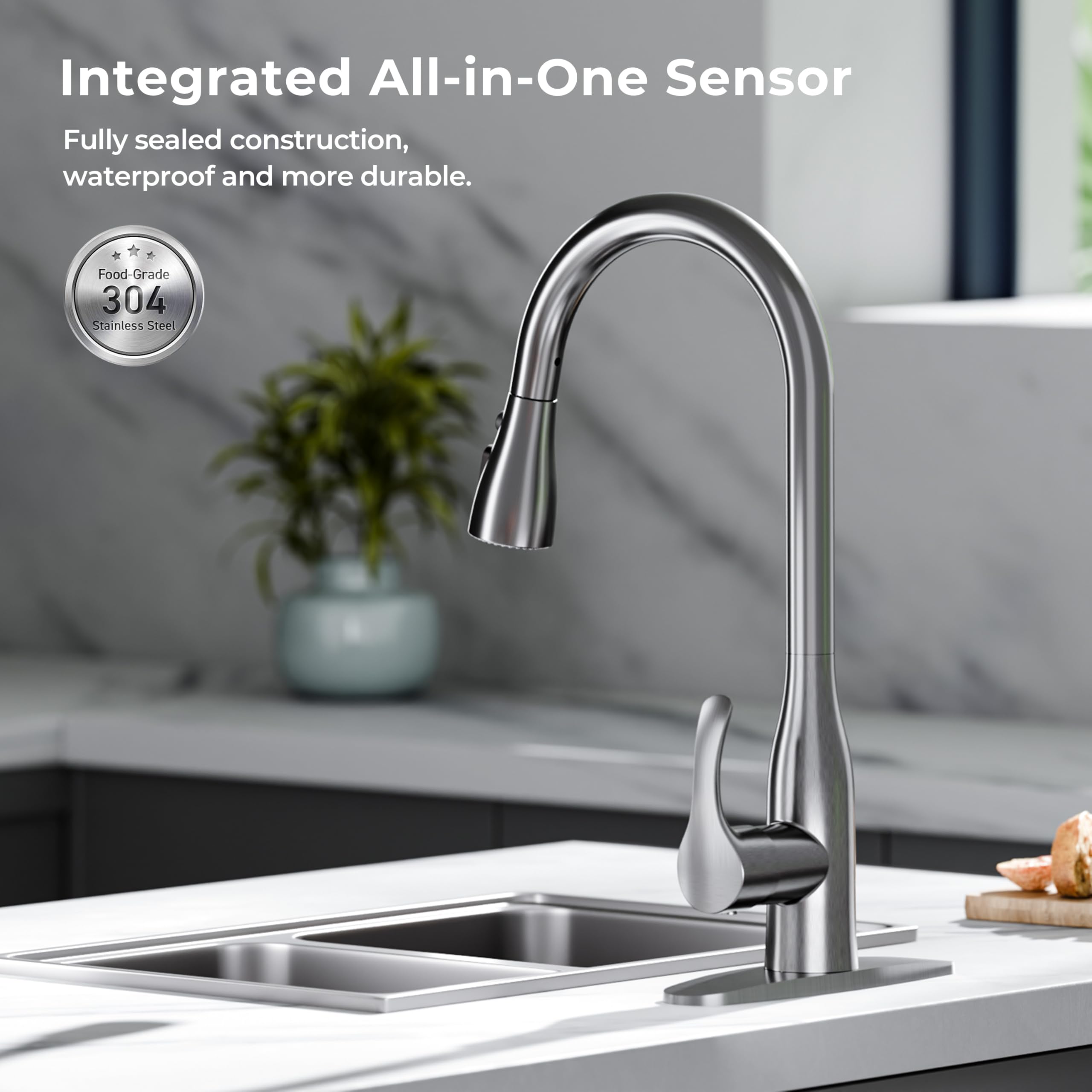 Garveetech Touchless Kitchen Faucet With Pull Down Sprayer, Dual Sensor Sink Faucets, Stainless Steel Single Handle Faucet For 1 Or 3 Hole, Suitable For Farmhouse Laundry Camper Rv Bar
